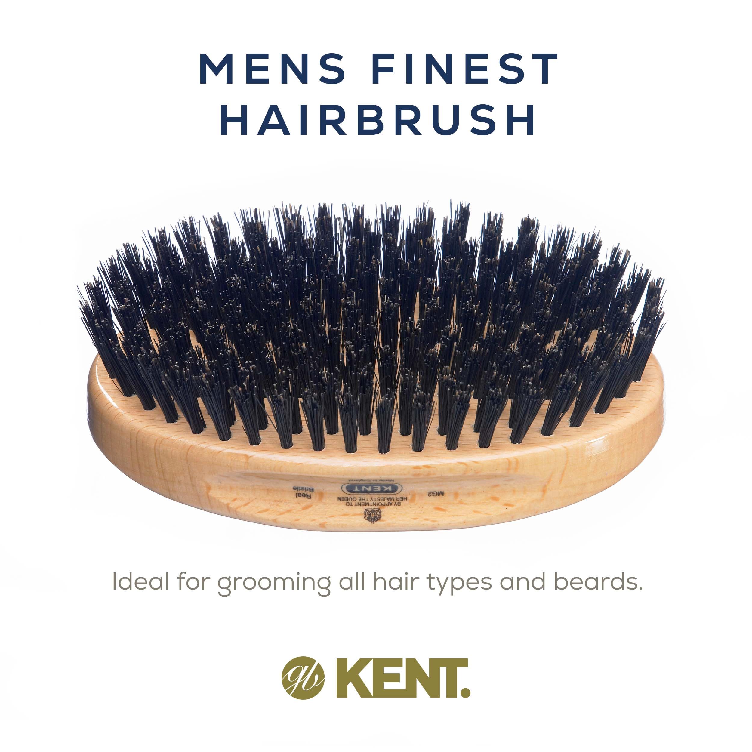 Kent MG2 Boar Bristle Hair Brush for Men - Military Style for Fine Hair & Waves | Travel & Grooming Essential