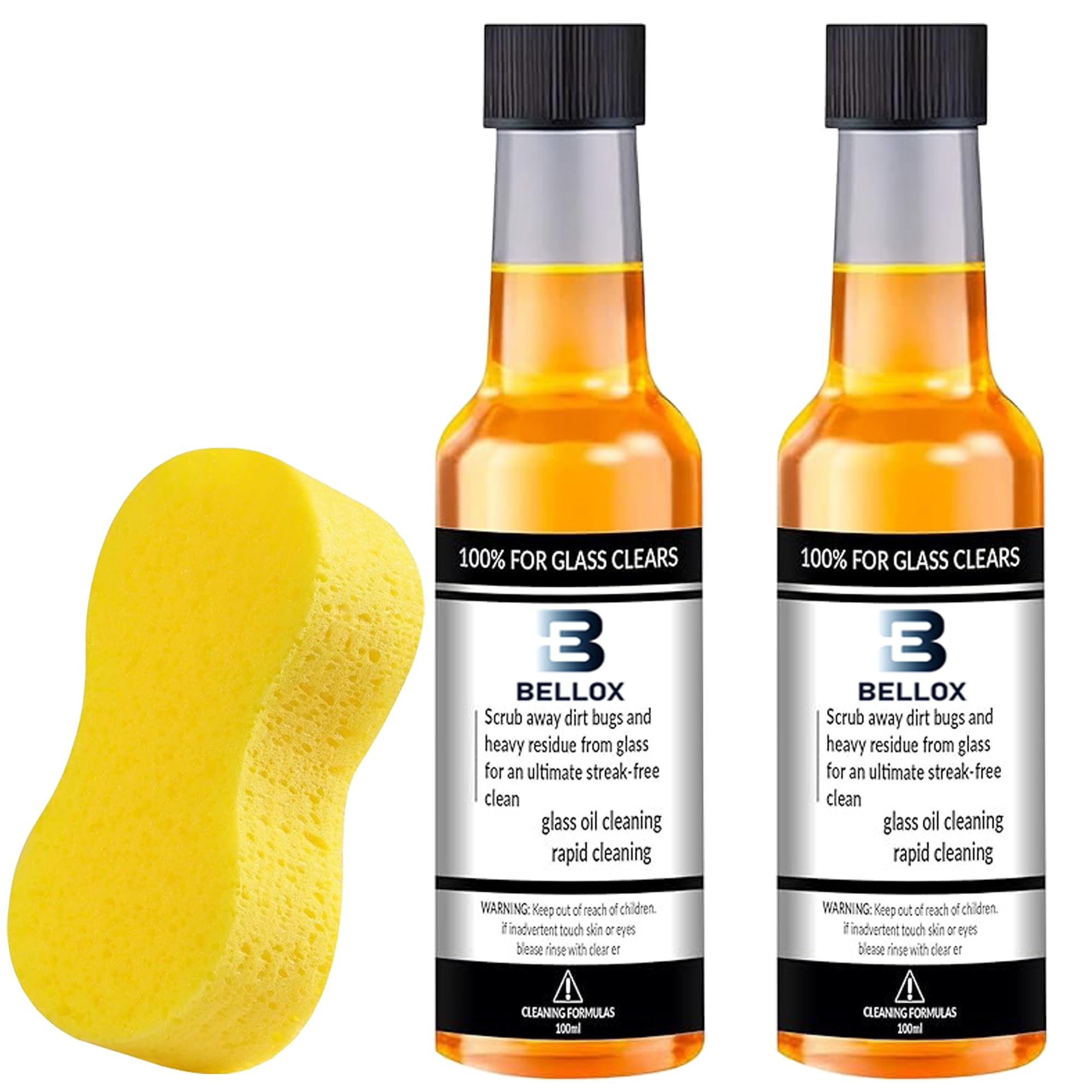 BELLOX Car Windshield Glass Cleaner with Sponge | Oil Film & Water Spot Remover for Auto & Home Windows | Streak-Free Cleaning Solution, 100ml (Pack of 2) | Perfect for Cars, Trucks, Mirrors & Glass Tables