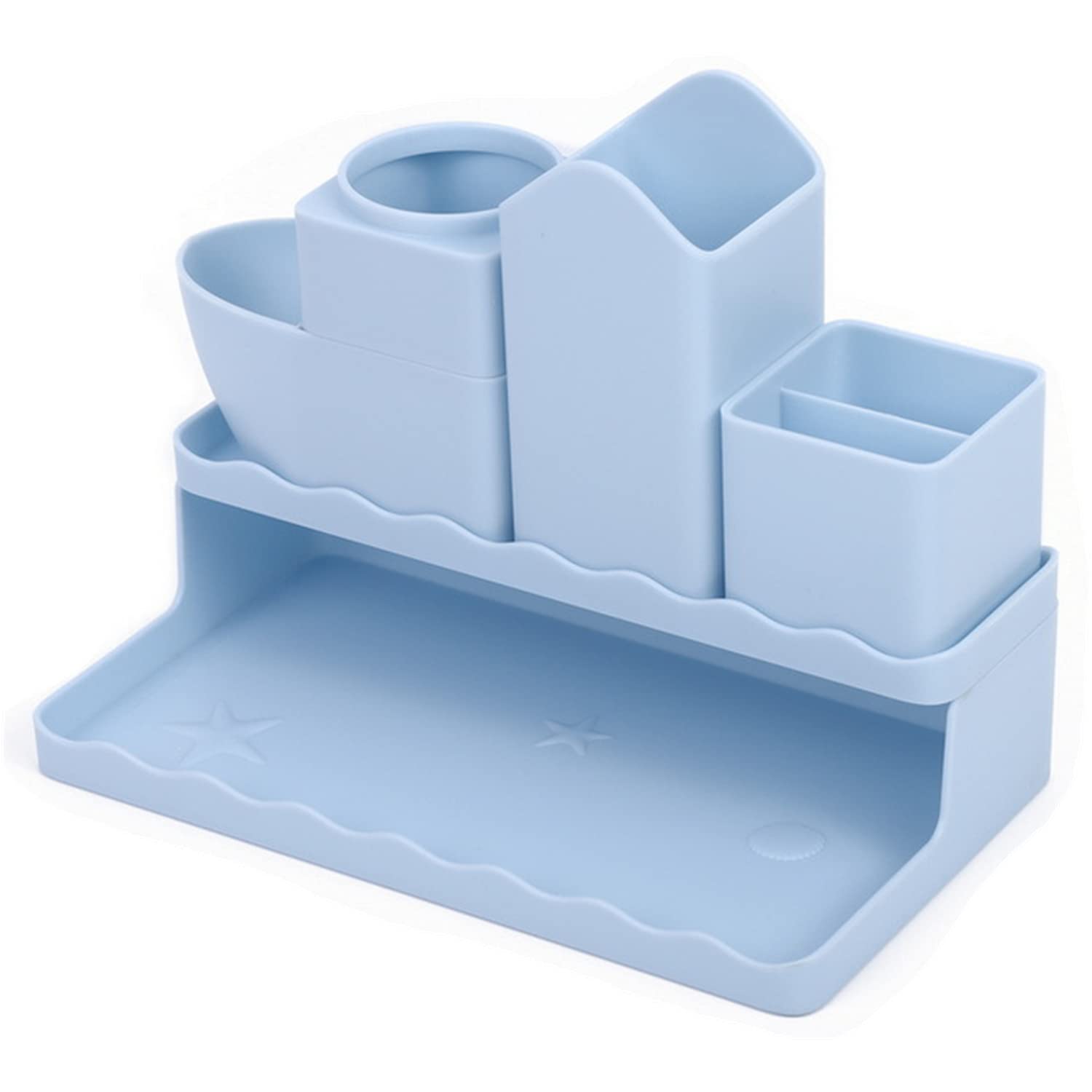 6-in-1 Multifunctional Plastic Desk Organizer - Vertical Pen Holder & Stationery Storage Caddy for Markers, Pencils, Office & School Supplies (Blue) | Perfect for Home, Office, Classroom & Art Studio Organization