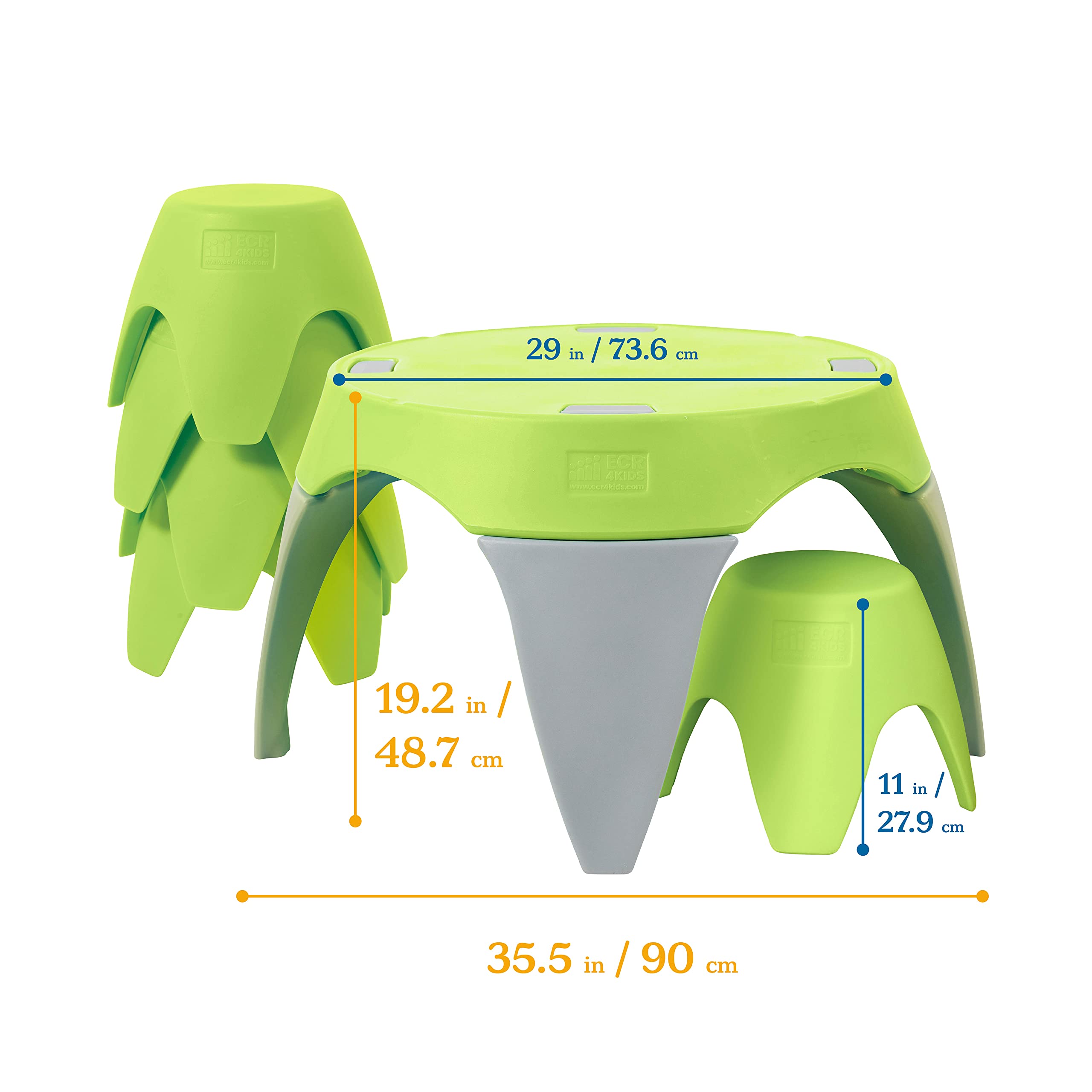 ECR4Kids Ayana 5-Piece Kids Table and Stool Set - Outdoor & Indoor Play Furniture, Lime Green & Light Grey - Perfect for Backyard, Patio, Preschool & Playroom Activities