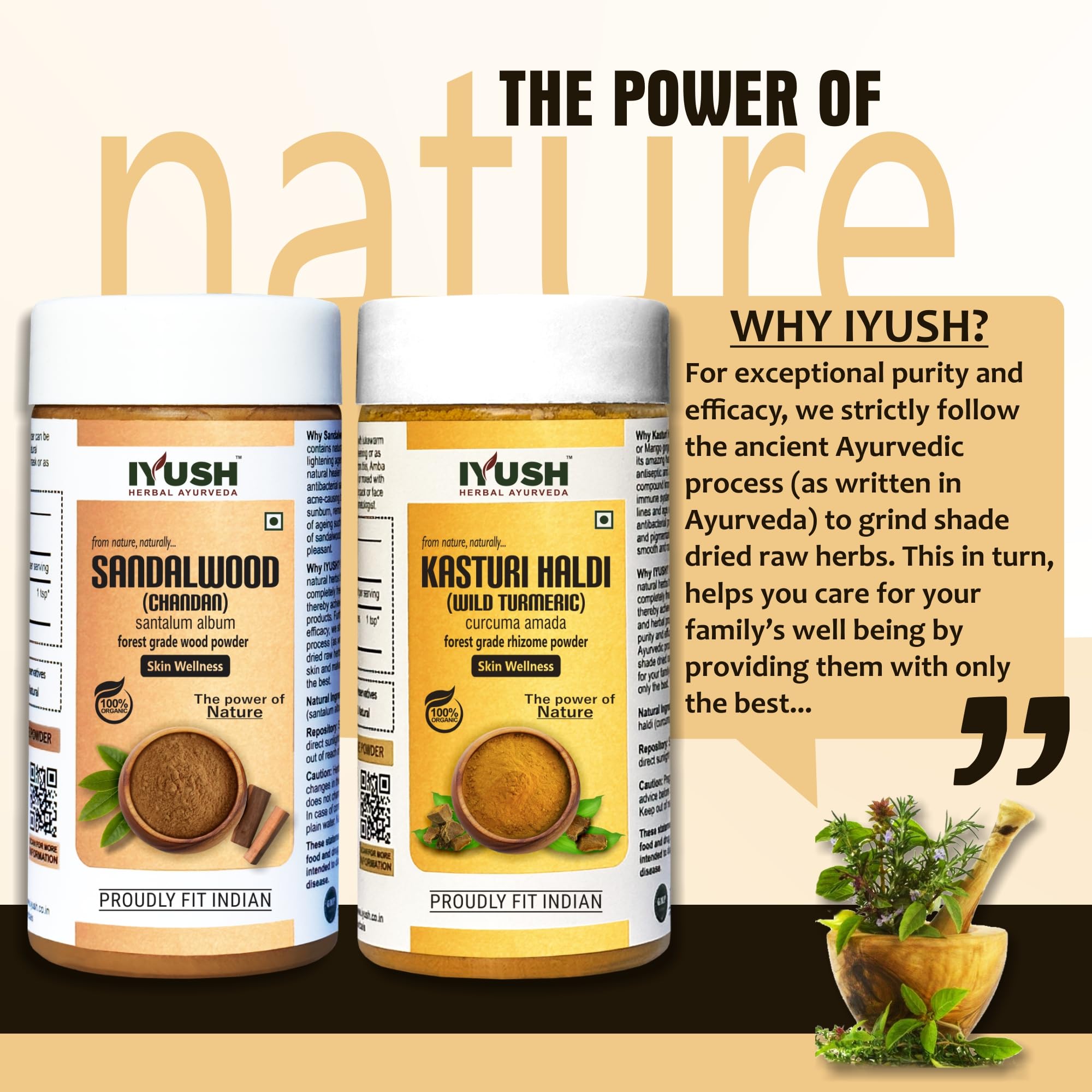 Pure IYUSH Ayurvedic Kasturi Haldi & Sandalwood Powder - 100g | Organic Turmeric Face Mask for Glowing Skin | DIY Beauty & Skincare Routine