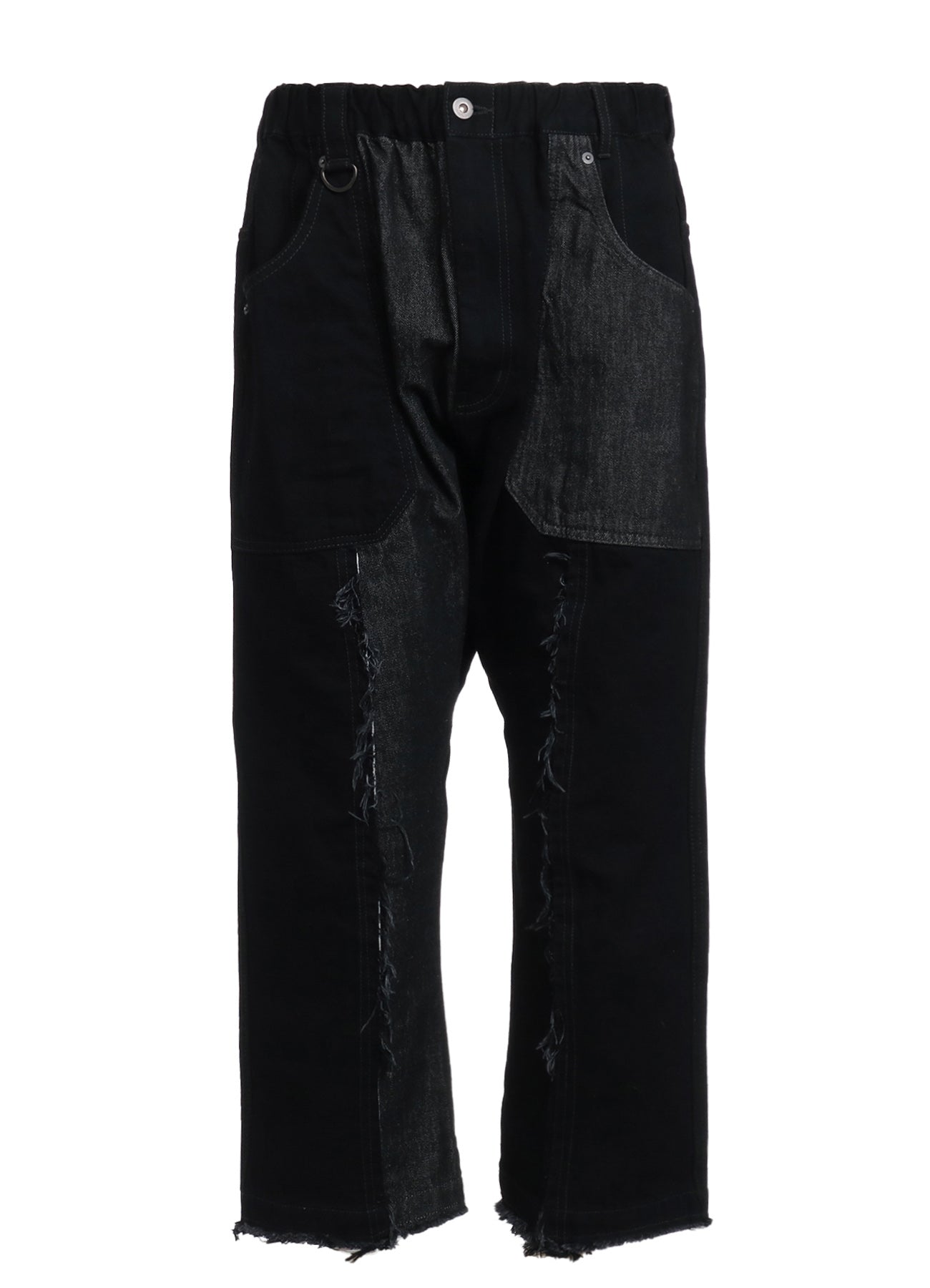 11oz Denim Patchwork Sarouel Pants with Cut Off Hem - Vintage Distressed Boho Pants for Women, Streetwear & Festival Fashion