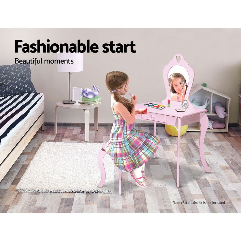 Keezi Kids Dressing Table and Stool Set with Vanity Mirror - Princess Style Pink Makeup Play Set for Girls | Perfect for Pretend Play, Birthday Gifts & Bedroom Decor