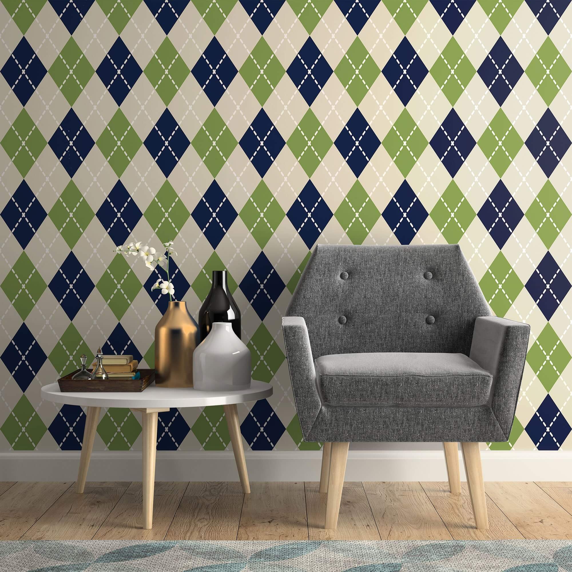 Blue and Green Geometric Peel and Stick Removable Wallpaper 8971 - Self-Adhesive Decorative Wall Covering for Bedroom, Living Room, Nursery & Home Office Decor