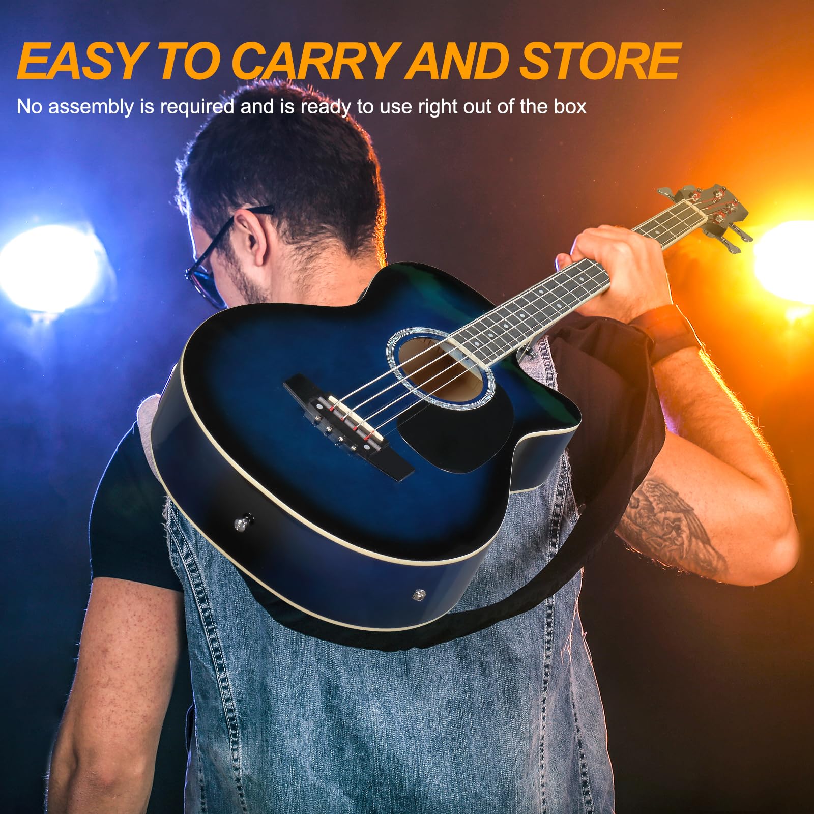 **Ktaxon 4-String Acoustic Bass Guitar Full Size Kit – Includes Portable Gig Bag, Premium Cable, Wrench, Strap & Picks (Blue) – Perfect for Beginners, Live Performances & Studio Recording**