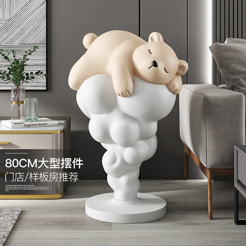 Bear on Clouds Statue Ornament - Handmade Resin Figurine for Home Decor, Gift & Collectible | Perfect for Living Room, Nursery & Bookshelf Display