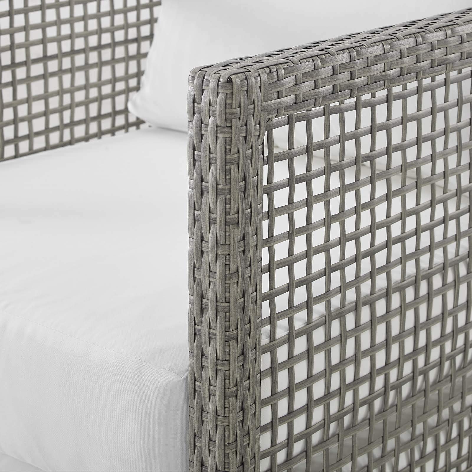 Modern Outdoor Patio Lounge Sofa Set with Rattan Wicker Fabric - 3-Piece Grey/White Furniture for Garden, Poolside & Backyard Relaxation