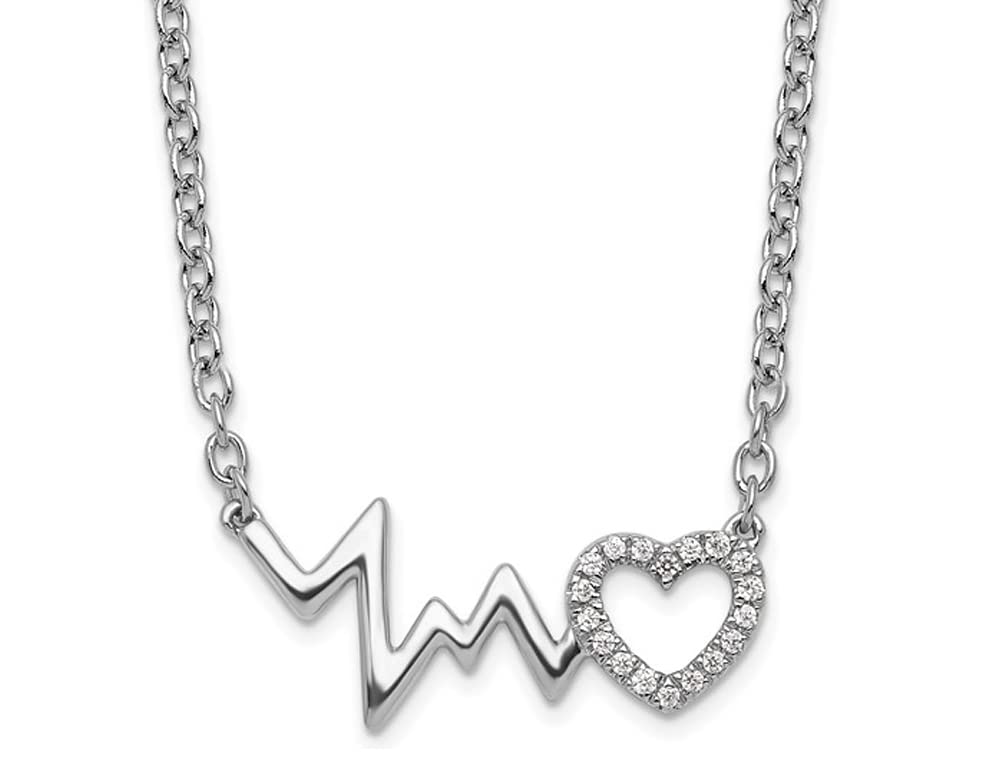 Elegant Sterling Silver Heartbeat Necklace with Diamond Accents - Perfect Gift for Valentine's Day, Anniversary & Romantic Occasions