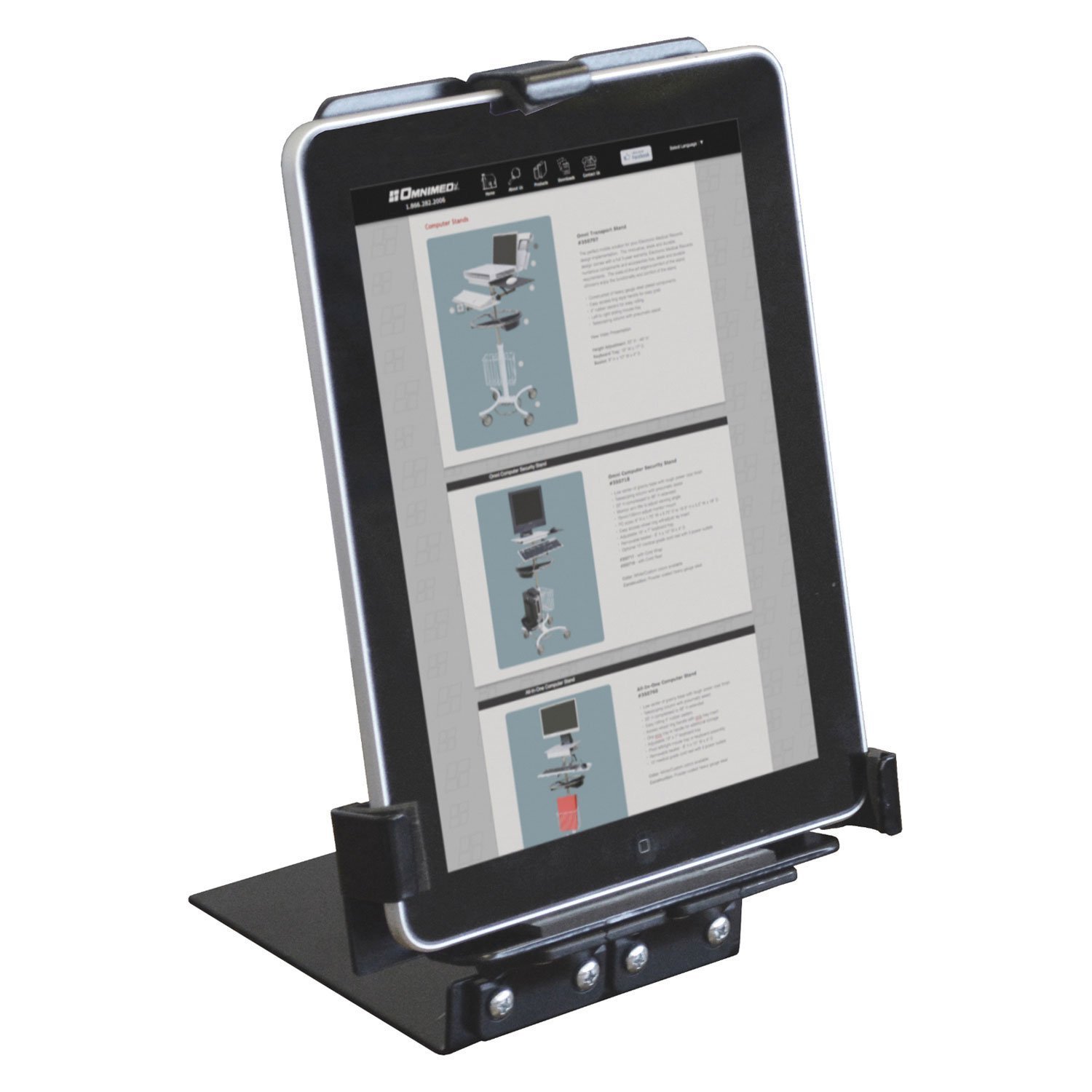 Omnimed 741323 Adjustable Tablet Stand Holder - Universal Phone & iPad Mount for Desk, Kitchen, Office - Perfect for Video Calls, Reading & Hands-Free Viewing