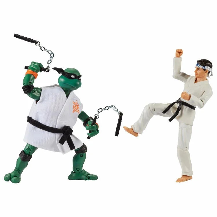 Teenage Mutant Ninja Turtles vs Cobra Kai Action Figure Set - Michelangelo vs Daniel LaRusso 2-Pack | TMNT Collectible Toys for Kids & Adults | Perfect for Display, Play & Movie-Themed Collections