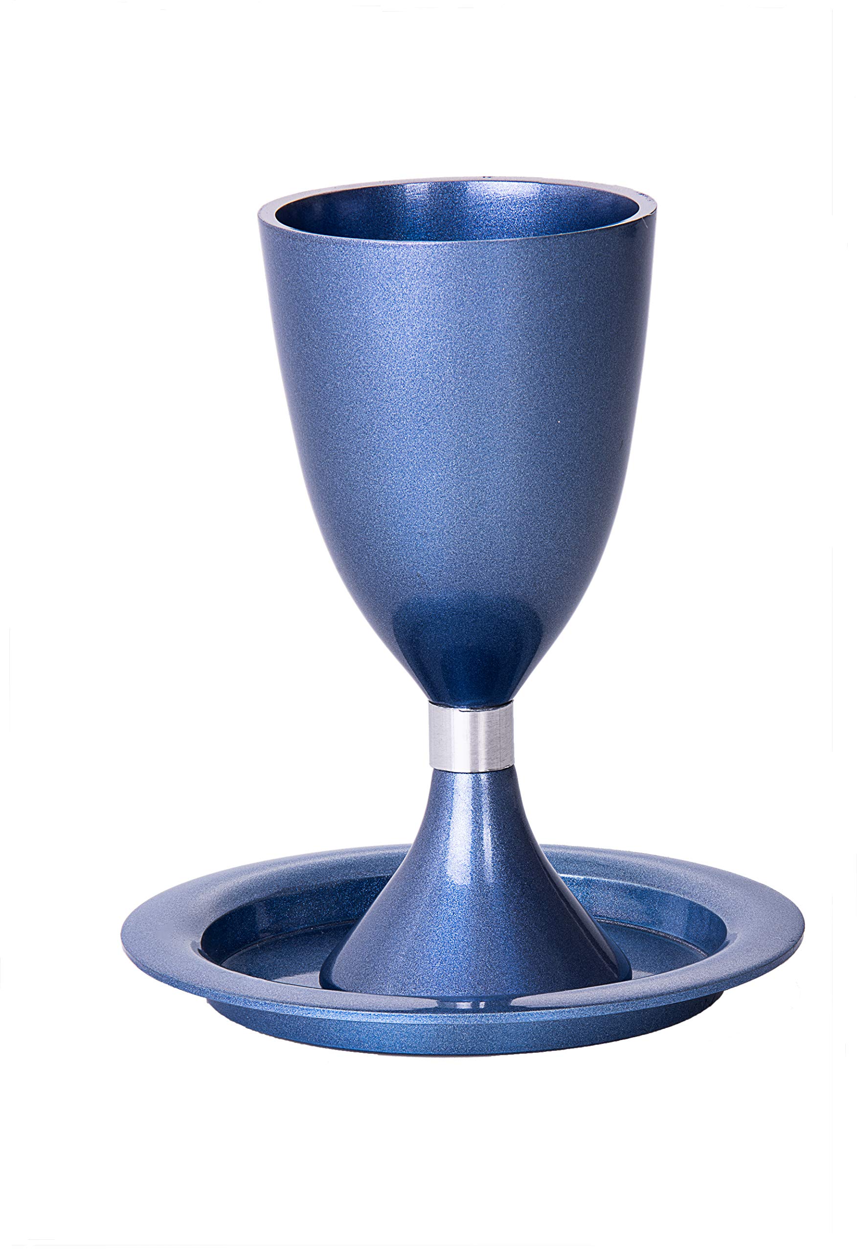 Blue Kiddush Cup with Tray for Jewish Holidays & Ceremonies