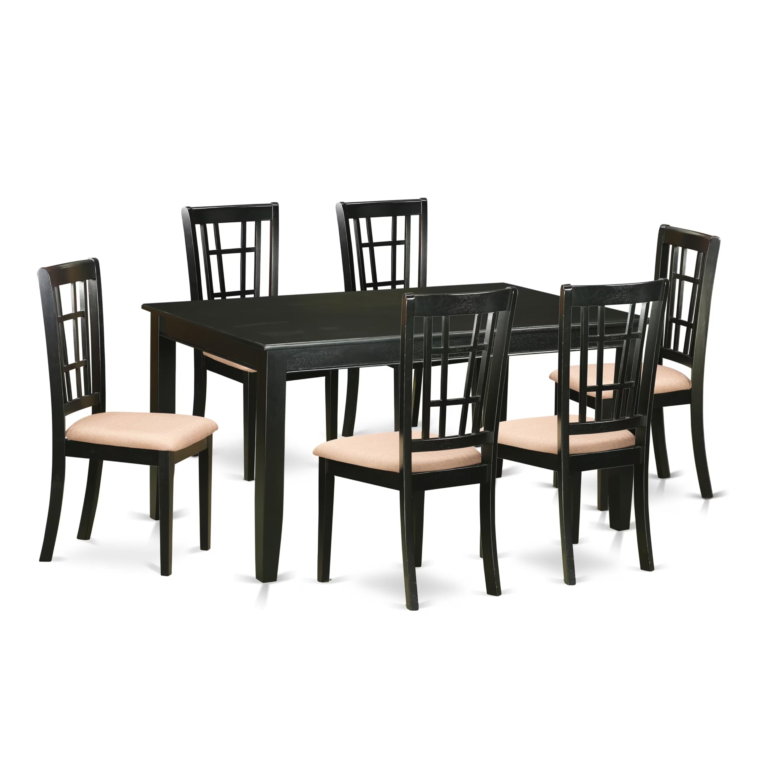 East West Furniture 7-Piece Dining Set - 36x60 Inch Rectangle Table & 6 Upholstered Chairs, Black | Modern Kitchen Table & Chairs for Family Meals, Dinner Parties & Small Spaces