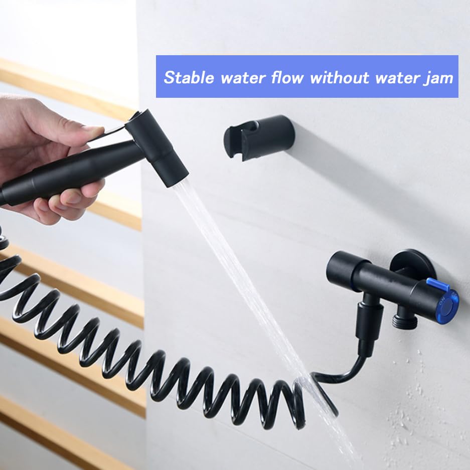 Premium 304 Stainless Steel Bidet Sprayer Kit with Dual Outlet Angle Valve - High Pressure Handheld Shower for Toilet Cleaning & Hygiene | No Electricity Needed | Perfect for Bathroom, RV & Portable Toilet Use (Black)