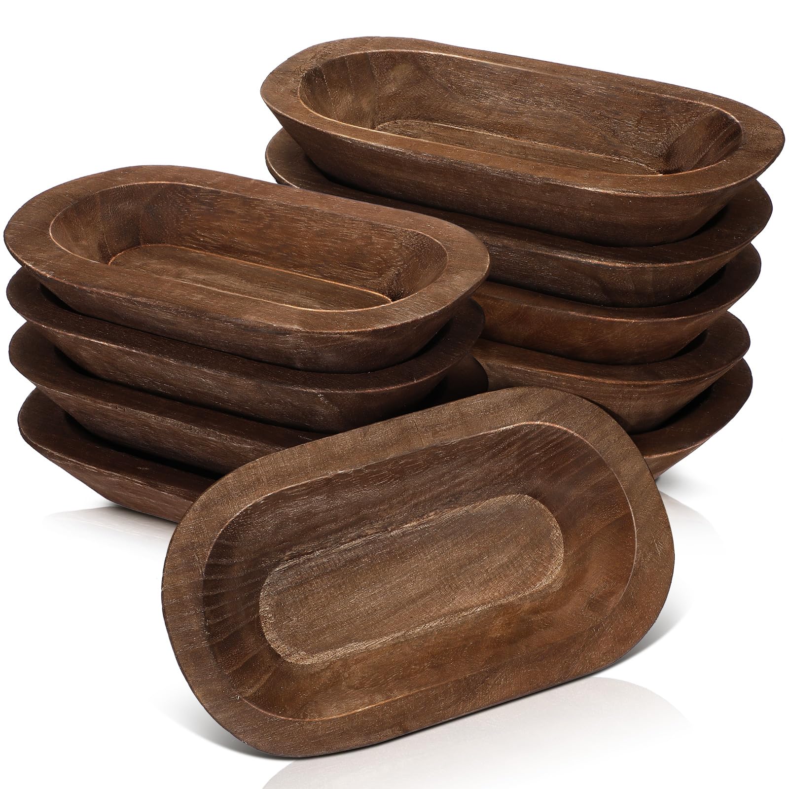 10 Pack Rustic Wooden Dough Bowls - 8.5 Inch Brown Farmhouse Style Serving Bowls for Wedding Decor, DIY Candle Making, Fruit Display & Home Crafts - Perfect for Rustic Weddings, Farmhouse Kitchen Decor and Holiday Tablescapes