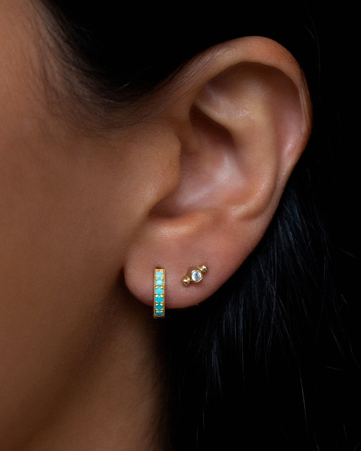 Turquoise Pave Huggie Hoop Earrings for Women - Dainty & Elegant Jewelry for Everyday Wear, Parties & Special Occasions