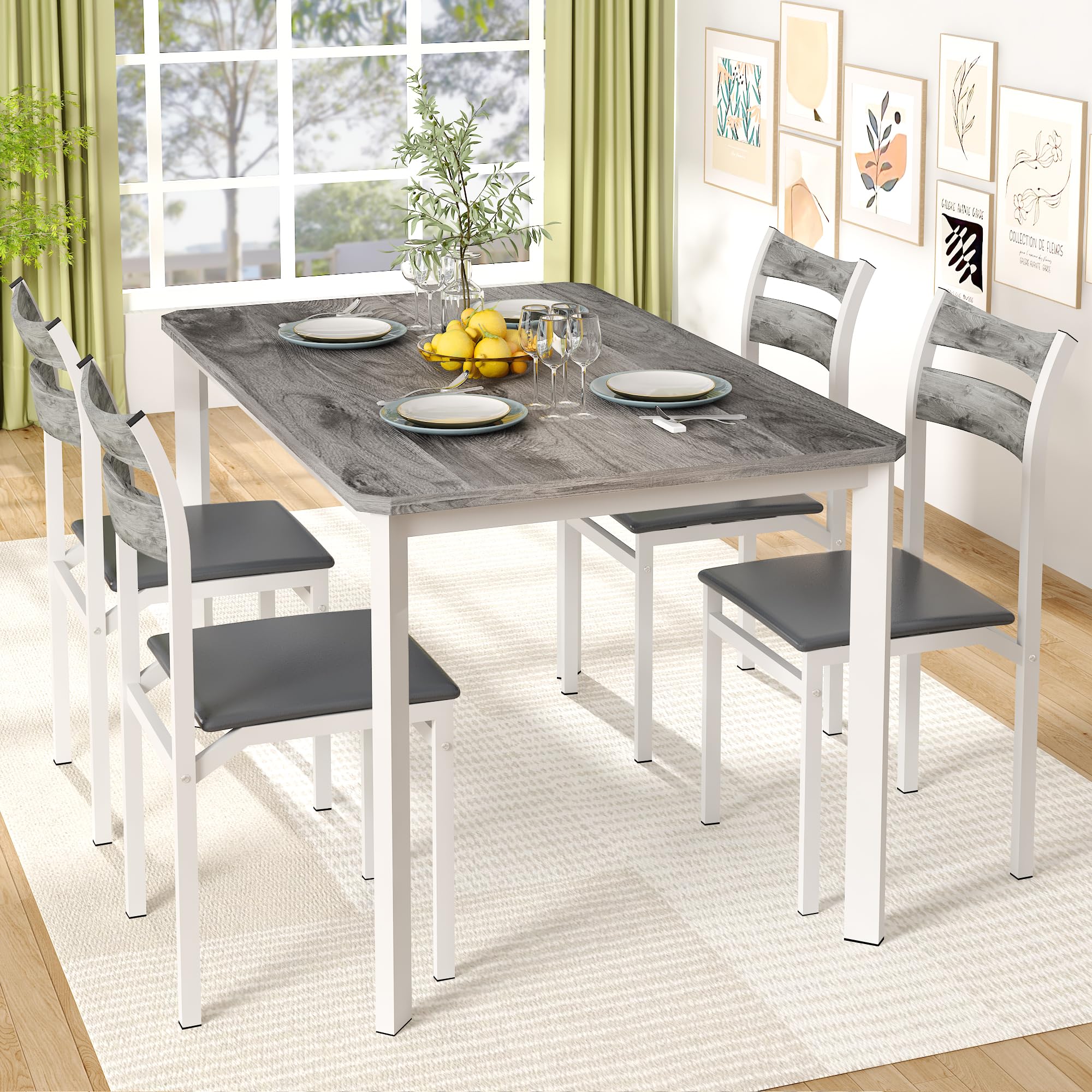 Modern 5-Piece Dining Table Set for 4 with 43.3