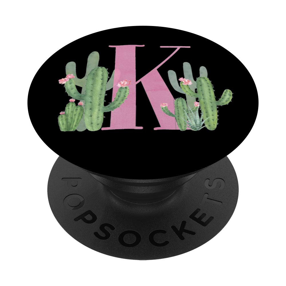 Pink and Black Watercolor Monogram Letter K Cactus Design - Perfect for Personalized Gifts, Home Decor, and DIY Craft Projects