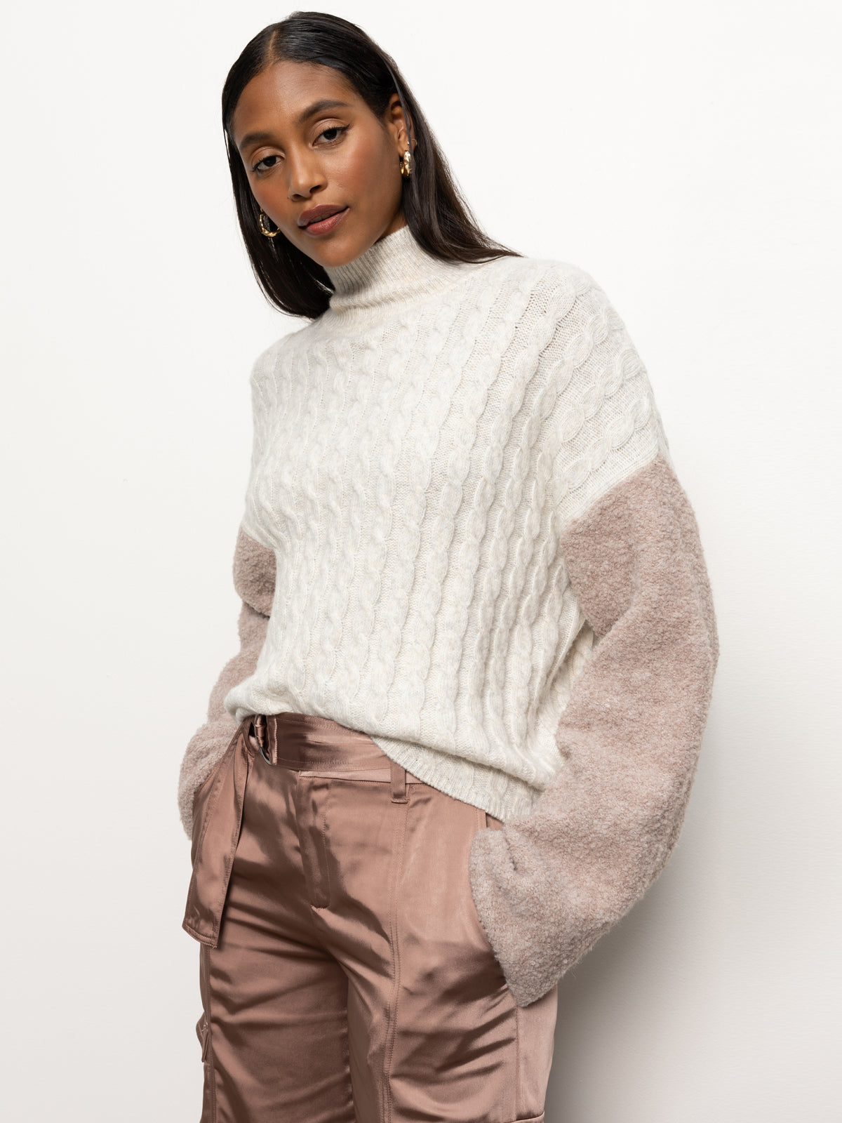 Boucle Sleeve Sweater Women's Lightweight Heather Oatmeal Knit Pullover for Fall Winter Fashion | Cozy Office Wear & Casual Outfits