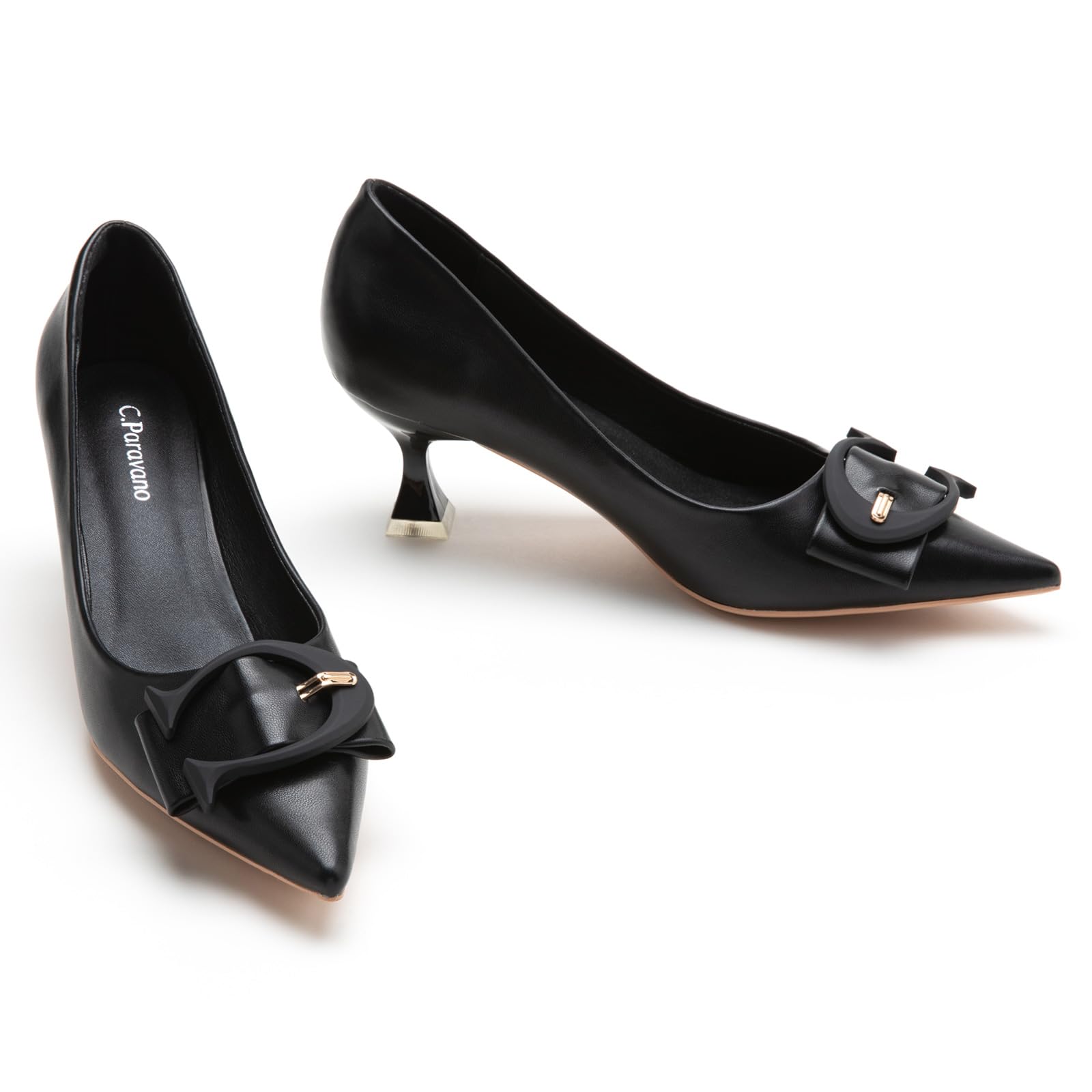 C.Paravano Women's Low Heel Leather Pumps - Designer Kitten Heels for Work, Office & Special Occasions | Comfortable Short Heels for Women