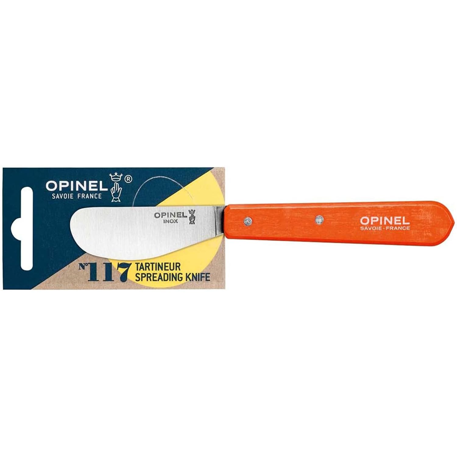 OPINEL Essential No.117 Spreading & Butter Knife with Painted Hornbeam Wood Handle - Made in France (Tangerine) - Perfect for Picnics, Cheese Boards & Gourmet Dining