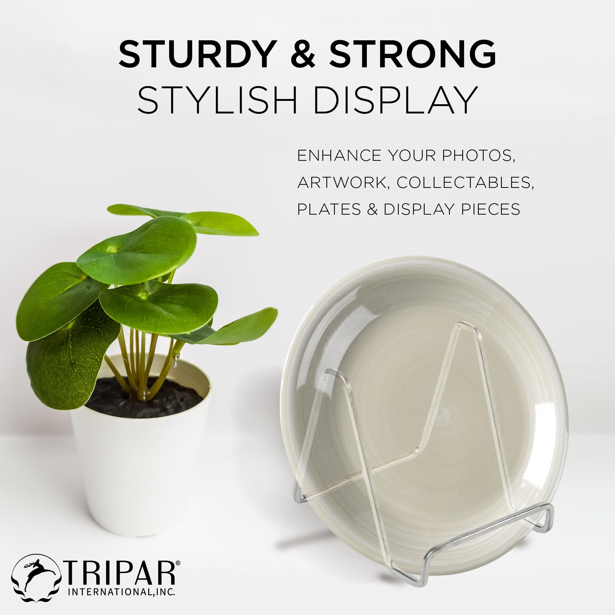 TRIPAR 6 Inch Silver Metal Square Wire Easel Display Stand for Plates, Artwork, Picture Frames - Perfect for Home Decor, Gallery Exhibits, and Retail Displays