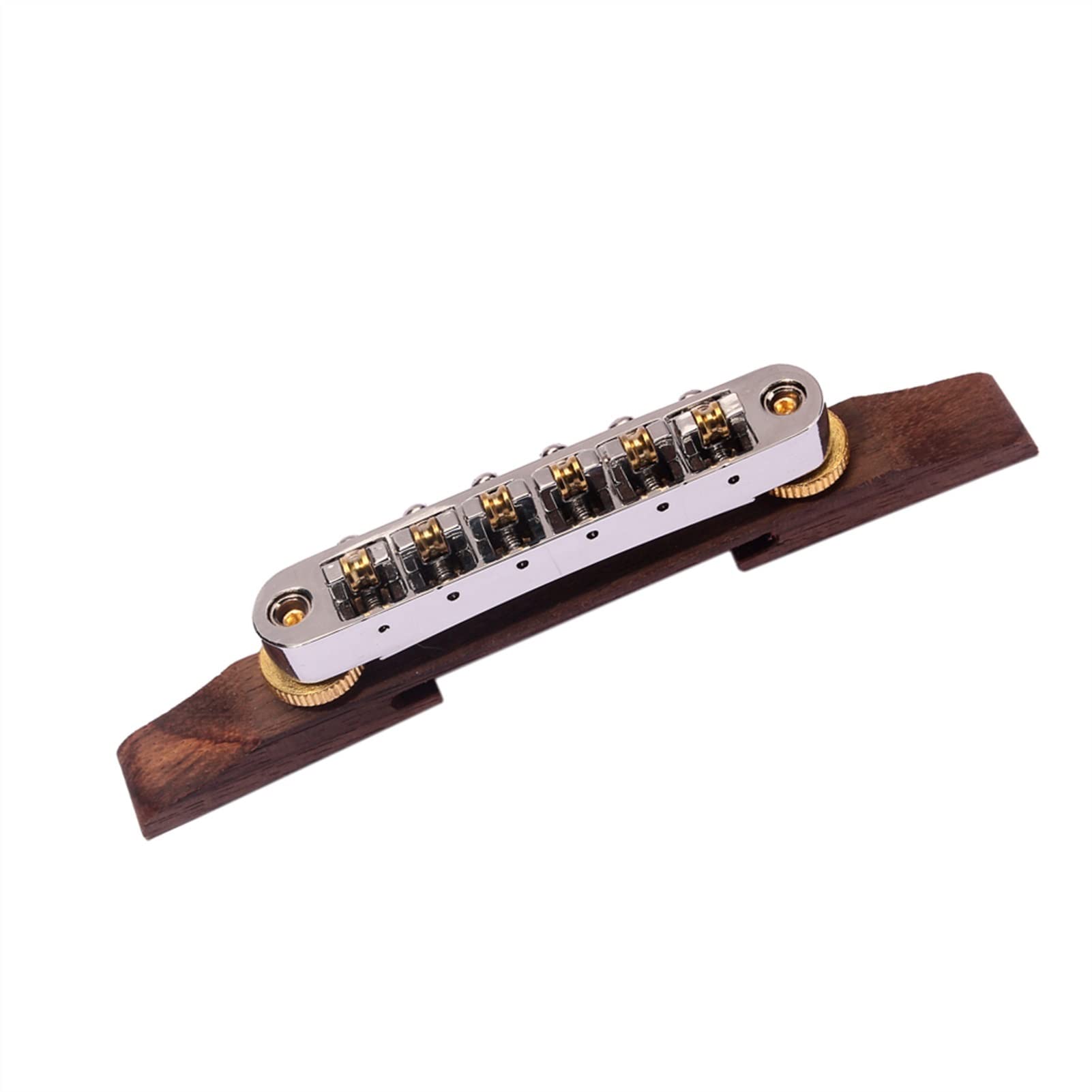 Premium Chrome Guitar Bridge with Metal Roller Saddles - Rosewood Jazz Guitar Replacement Part for Smooth Playability & Enhanced Tone | Perfect for Jazz, Blues & Studio Performances