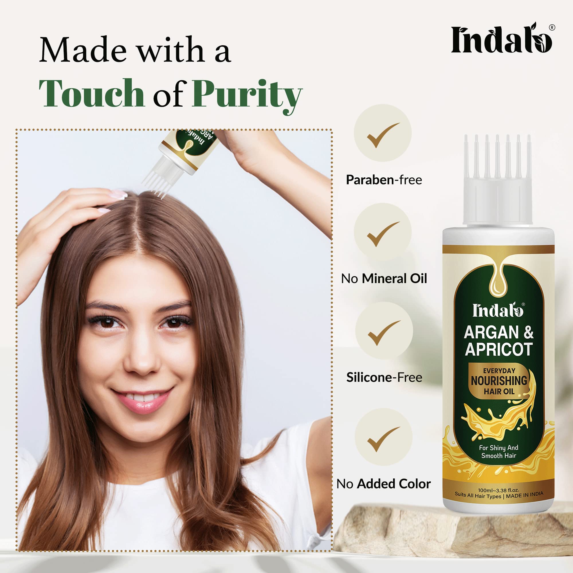 Indalo Argan & Apricot Hair Oil - 100ml Nourishing Treatment for Smooth, Shiny, Frizz-Free Hair | Reduces Dryness | Paraben & Sulfate Free | Perfect for Daily Hydration & Styling