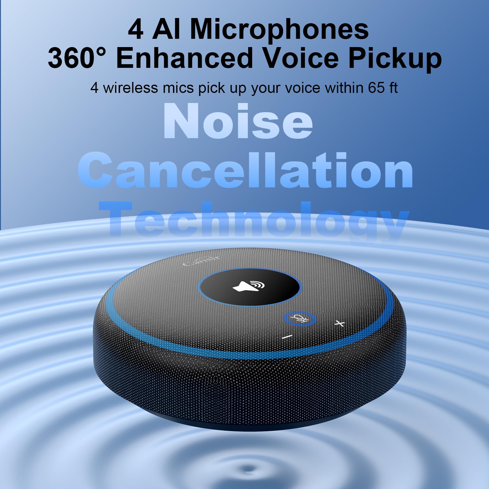 4 Wireless Mics Conference Speaker with AI Noise Reduction & 360° Voice Pickup | USB Speakerphone for Zoom, Teams, Webex | Ideal for Business Meetings, Webinars & Remote Work