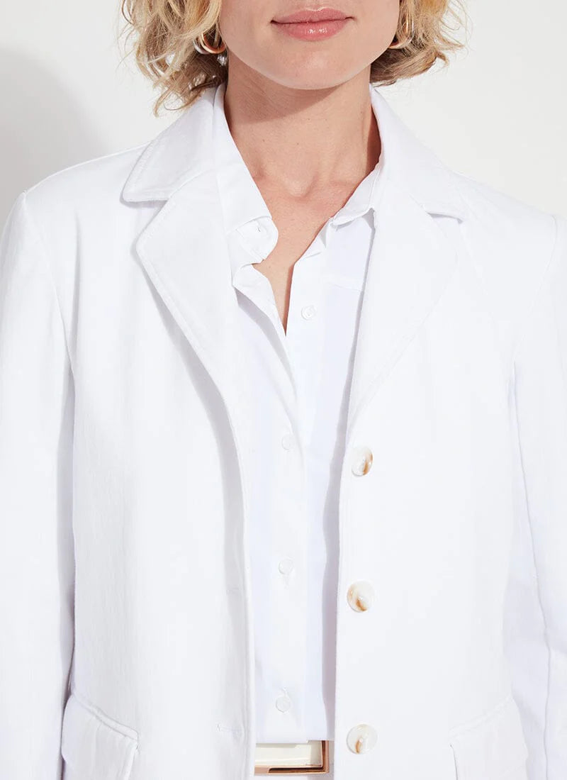 Della Women's White Denim Blazer Jacket - Casual Chic Outerwear for Work, Date Night & Spring Fashion