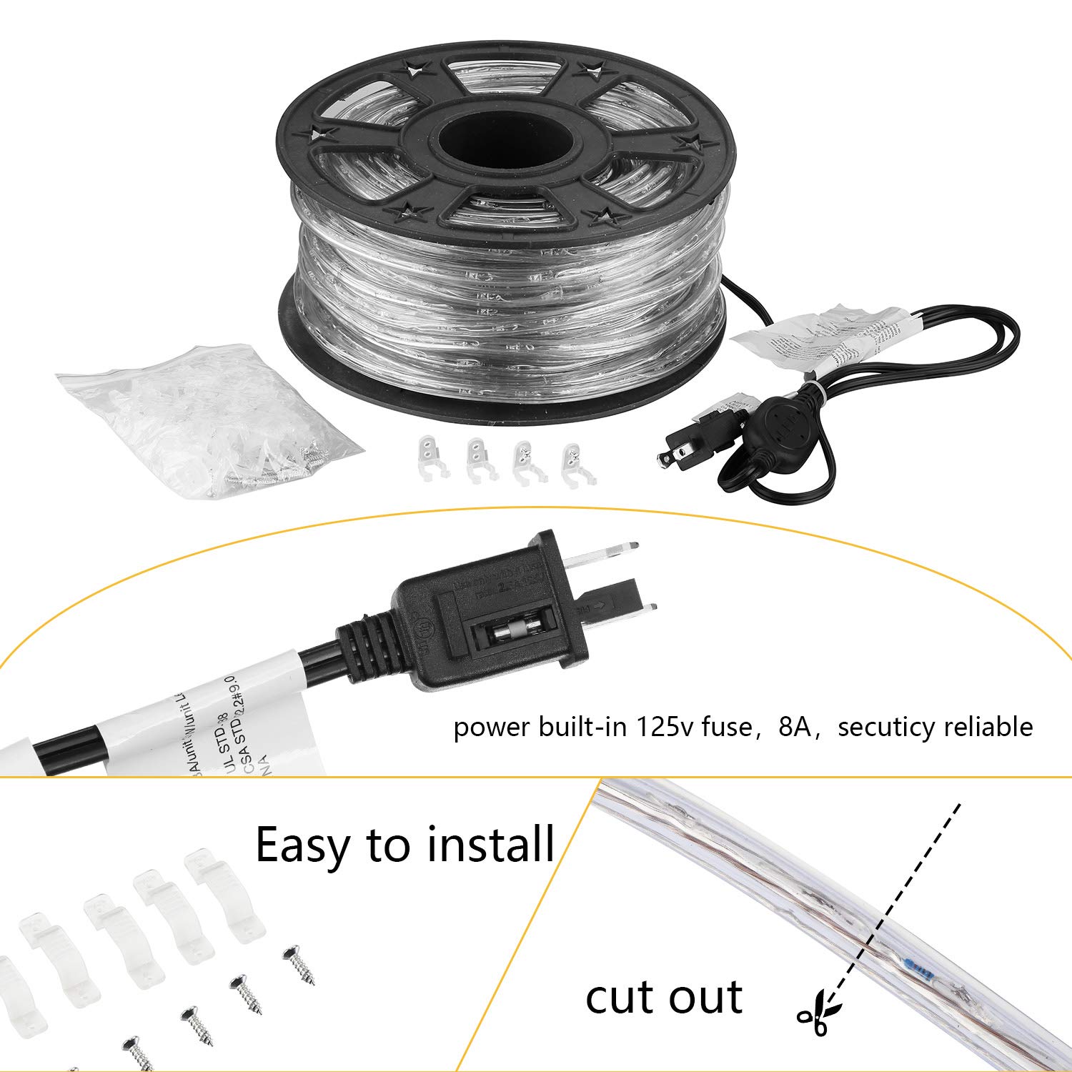 Waterproof LED Rope Lights Outdoor - 150FT/45M Cold White String Lights with Fuse Protection, 1620 LEDs, UL Certified - Perfect for Patio, Garden, and Holiday Decorations