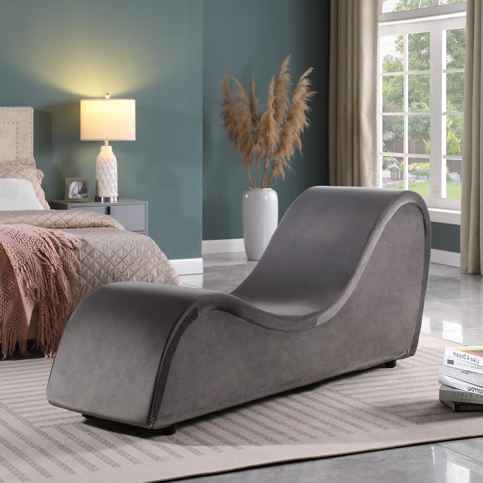 Ergonomic Yoga Chaise Lounge Chair for Adults - Padded Sponge with Washable Cover, Non-Slip Bottom for Stability - Perfect for Bedroom, Living Room & Indoor/Outdoor Yoga Practice - Dark Grey