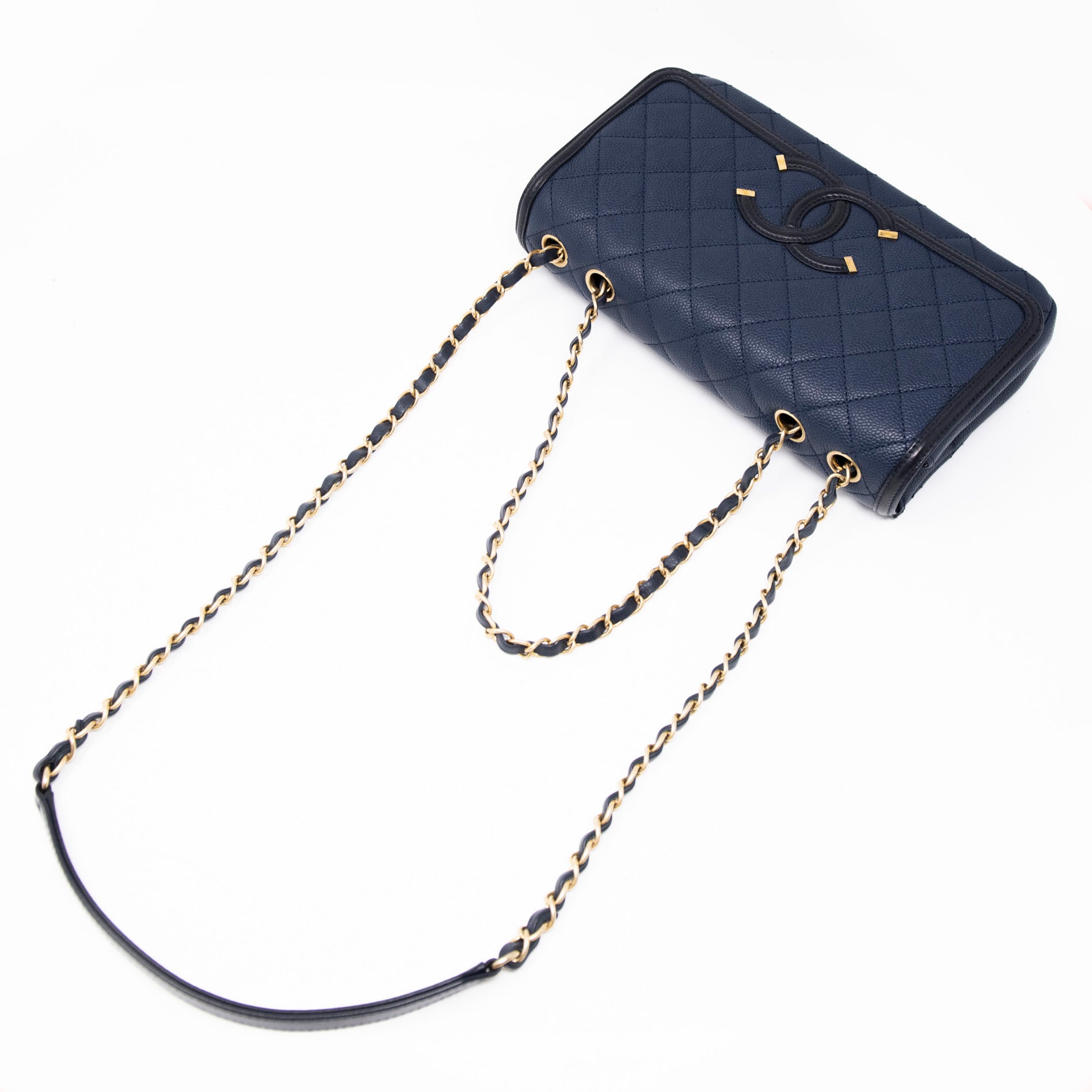 Chanel Navy Blue Medium Filigree Flap Bag - Luxury Designer Crossbody Purse for Women | Perfect for Date Night, Parties & Special Occasions