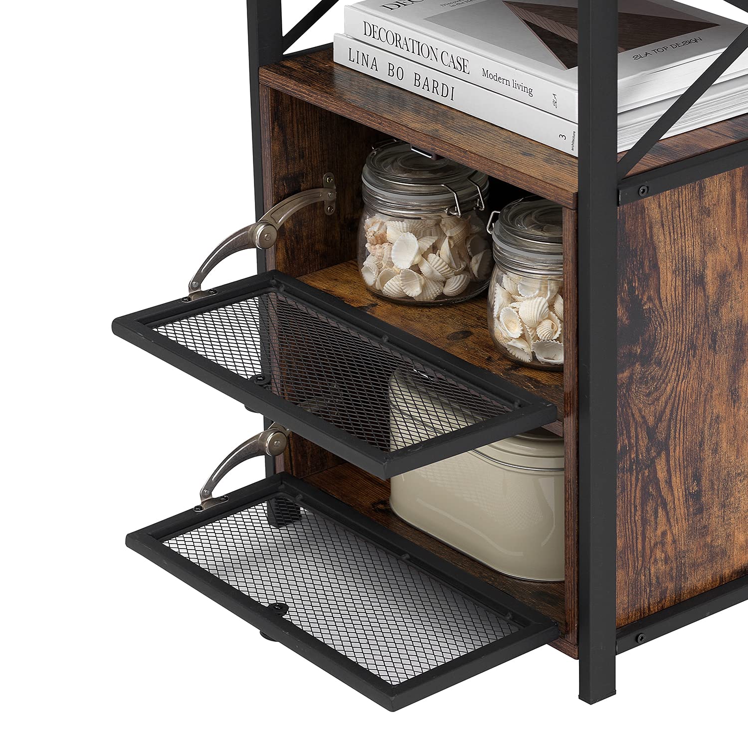 Modern Night Stands Set of 2 - Industrial Design Bedside Tables with Drawers & Storage Shelf for Bedroom or Living Room - Perfect for Small Spaces, Apartment Decor & Guest Rooms (Brown)