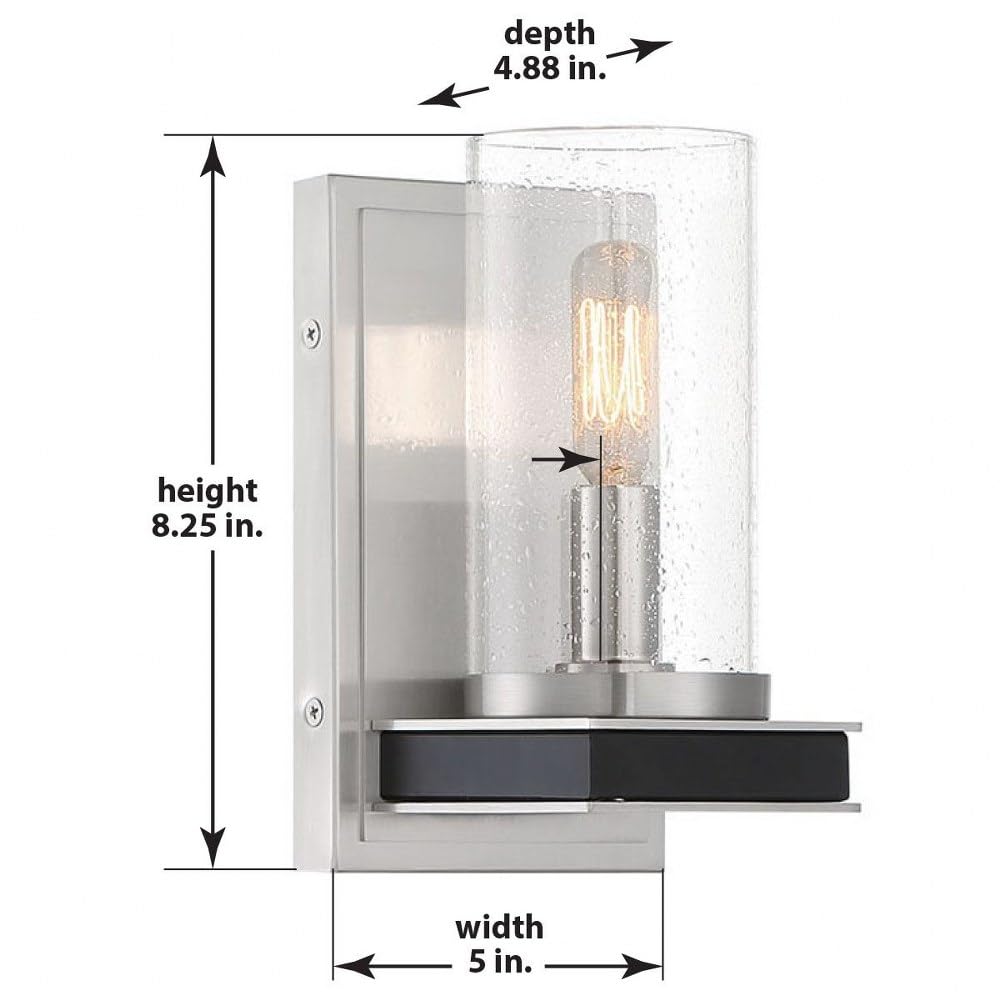 Minka Lavery 1051-691 Cole's Crossing Seedy Glass Cylinder Wall Sconce - 1-Light 60W Brushed Nickel Fixture for Bedroom, Hallway & Living Room (8