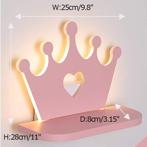 ANYE 12W Warm White LED Wall Sconce with Acrylic Shade - 5.9ft UL Plug-in Cord, Pink Imperial Crown Design for Kids Room, Nursery, Bedroom & Home Decor Lighting (Model BD1334)
