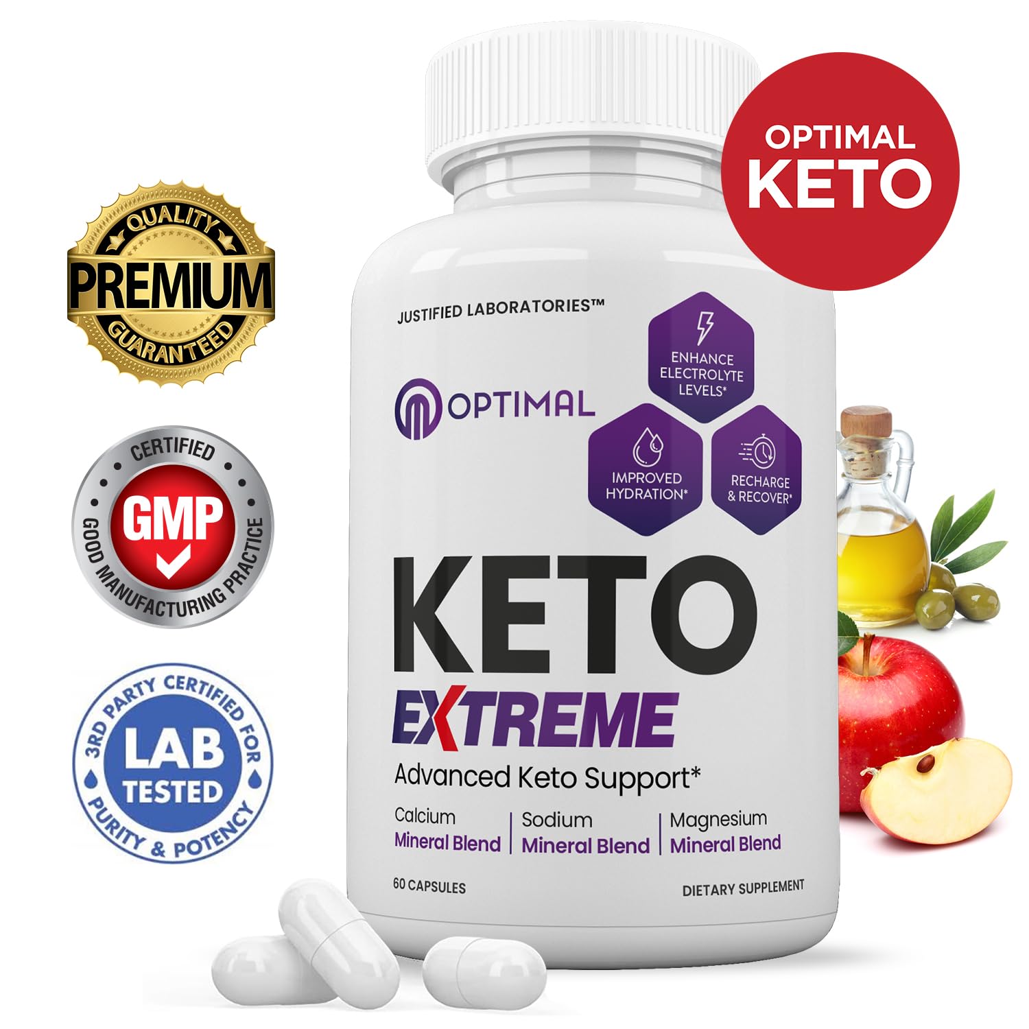 Optimal Keto Extreme Pills 1675MG (3 Pack) - New & Improved Formula with Apple Cider Vinegar, Extra Virgin Olive Oil Powder & Green Tea Leaf Extract - 180 Capsules - Supports Weight Loss & Energy Boost - Perfect for Ketogenic Diet & Intermittent Fasting