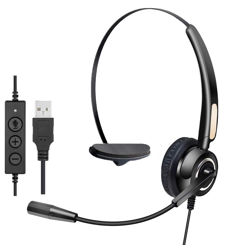 MCHEETA USB Headset with Noise Canceling Microphone - Wired Computer Headset for PC, Laptop, Skype - Perfect for Call Centers, Online Meetings & Gaming