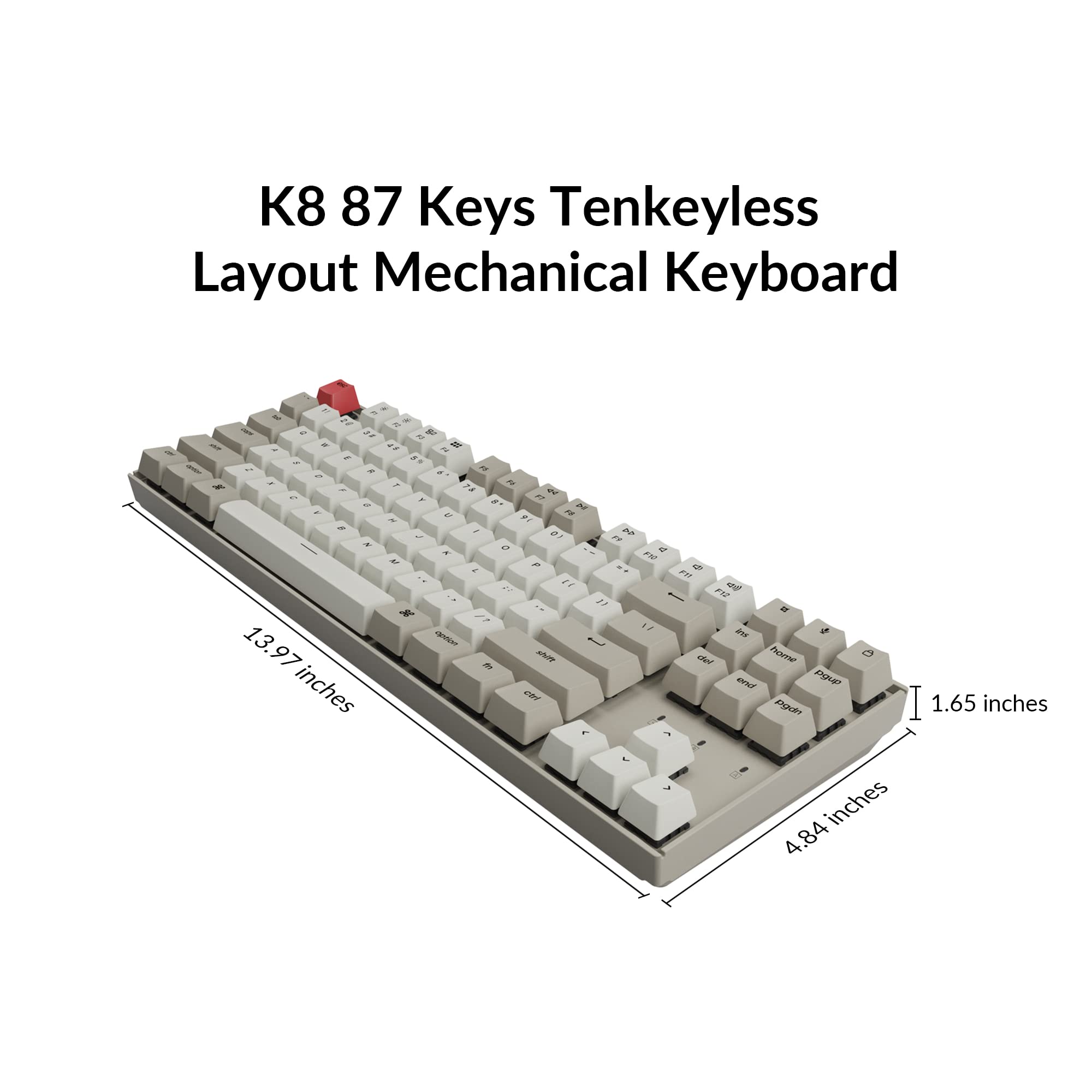 Keychron K8 Wireless Bluetooth Mechanical Gaming Keyboard - Tenkeyless Hot-Swappable 87 Keys for Mac & Windows, USB Wired with Blue Switches | Perfect for Office Work, Gaming & Programming