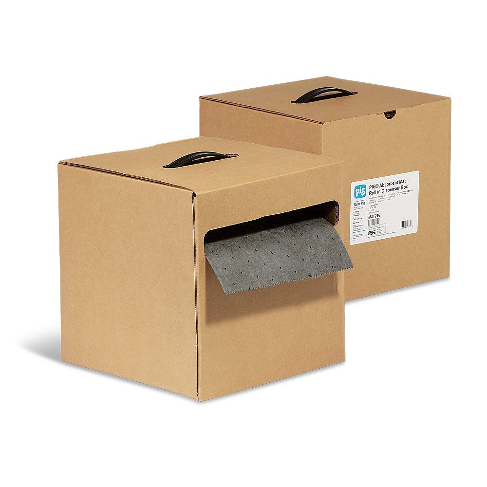 New Pig Super Absorbent Mat Roll in Dispenser Box - 2 Rolls, 100’L x 10”W (MAT226) | Oil & Chemical Spill Cleanup for Garages, Workshops & Industrial Use