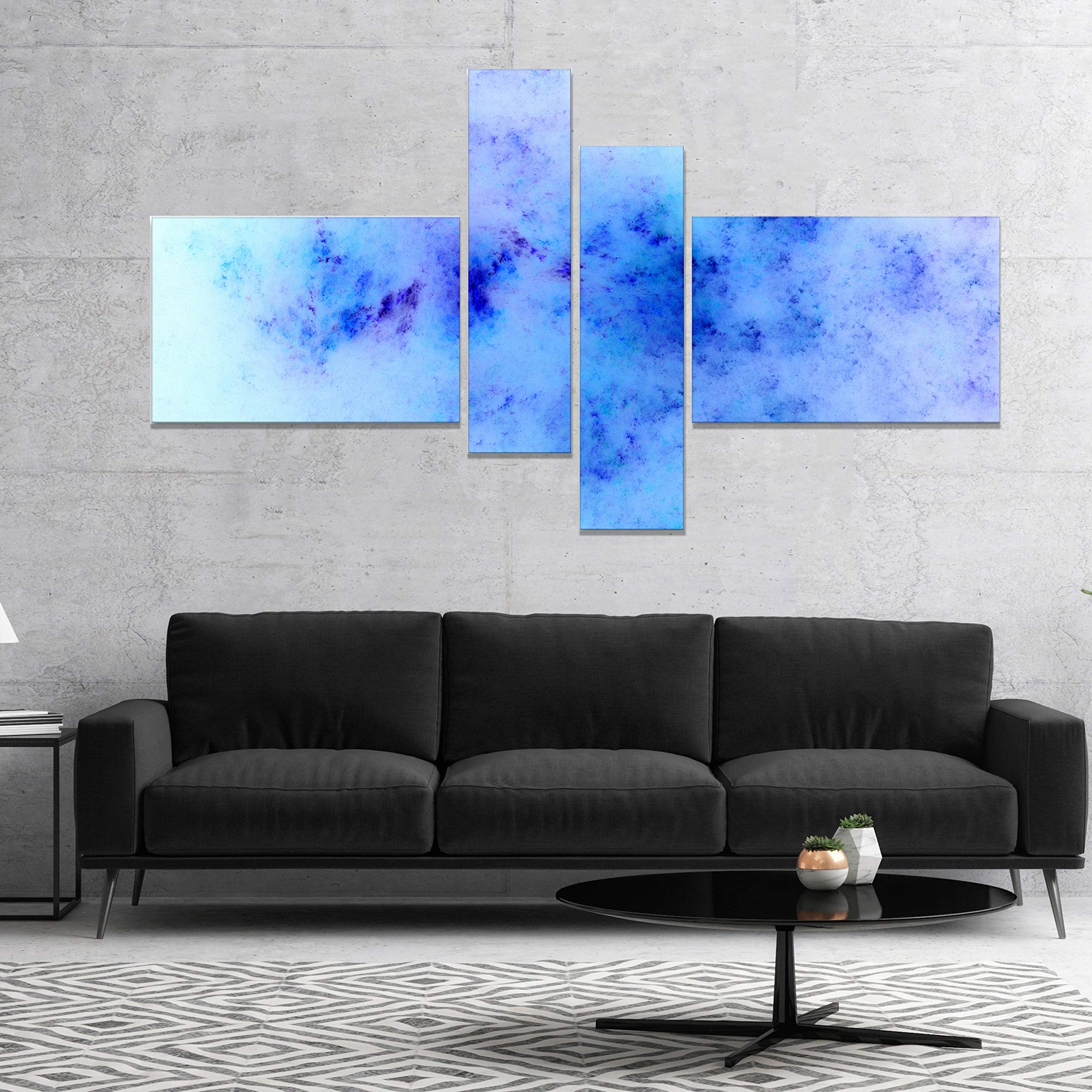 Light Blue Starry Fractal Sky Abstract Canvas Wall Art - 60x32 Inch 5-Panel Modern Home Decor for Living Room, Bedroom & Office | Ready-to-Hang Large Contemporary Artwork