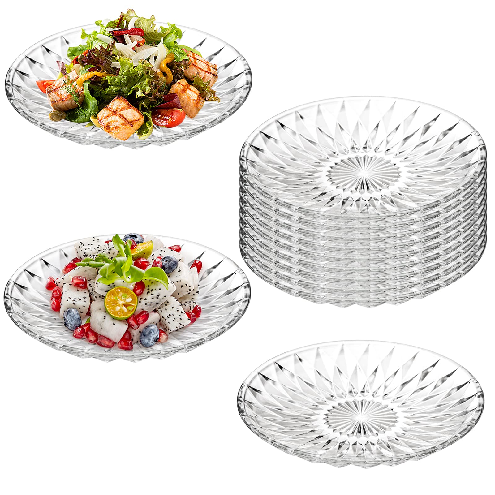 Hiceeden 12-Piece Set of 8-Inch Crystal Clear Glass Salad Plates - Elegant Round Dessert Plates for Restaurants, Parties, Fruits & Snacks - Perfect for Dinner Parties, Wedding Receptions & Holiday Entertaining
