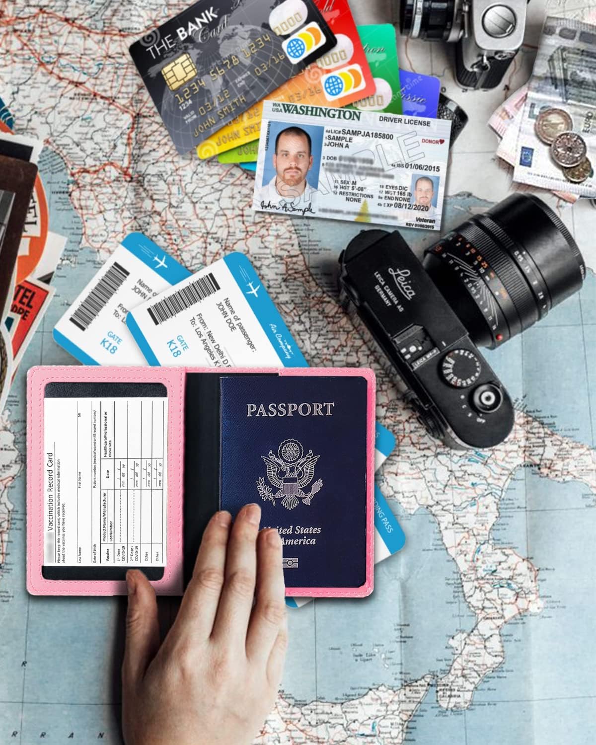 Premium Genuine Leather Passport Holder for Women & Men - RFID Blocking Travel Wallet - Cruise Ship Essentials & International Travel Must Have Accessories - Perfect Travel Gift (Pink) | Ideal for Airports, Business Trips & Vacation Security
