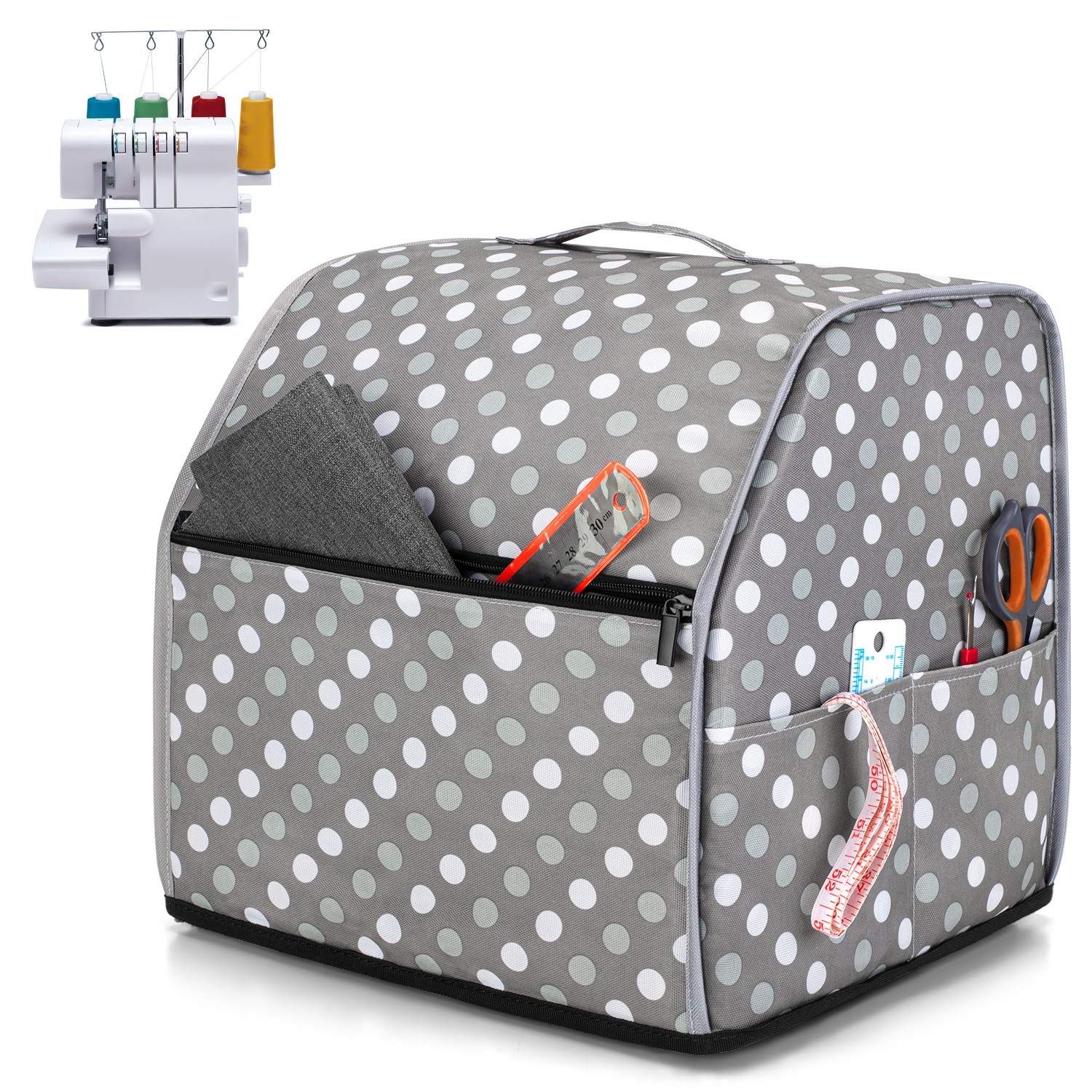 Luxja Sewing Machine and Serger Dust Cover - Universal Fit for Singer & Brother Sergers (Gray Dots Pattern) | Protects from Dust & Debris for Home & Studio Sewing Spaces