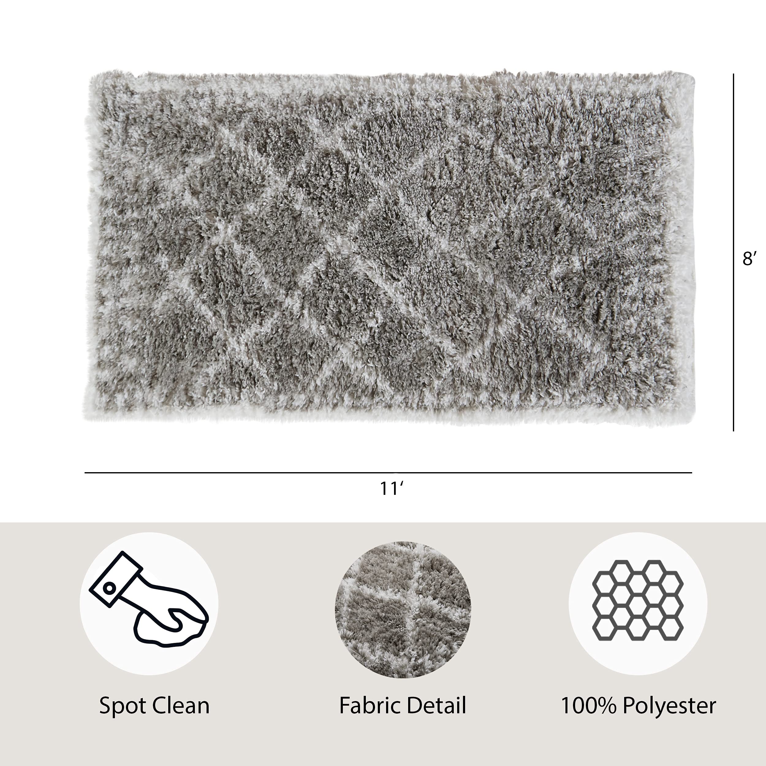 Nautica Puffy Rug – Beni Motif | Premium Shag Area Rug 8' x 11’ | Soft White & Light Grey Modern Home Decor | Perfect for Living Room, Bedroom & Cozy Spaces