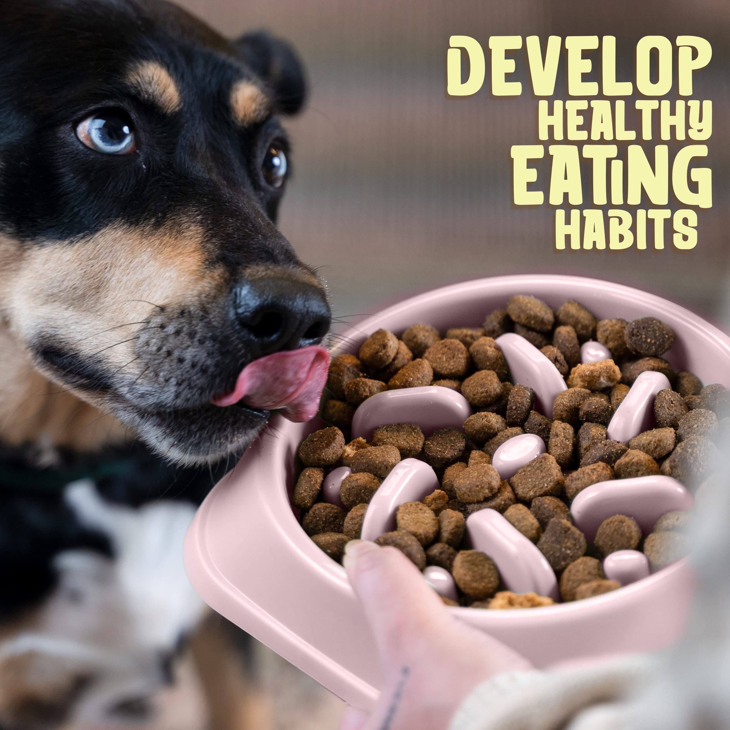 Slow Feeder Dog Bowl for Small & Medium Dogs - Anti-Choke & Anti-Bloat Design - Blush Pink Pet Food Dish - Perfect for Fast Eaters & Digestive Health - Great for Mealtime Enrichment & Portion Control