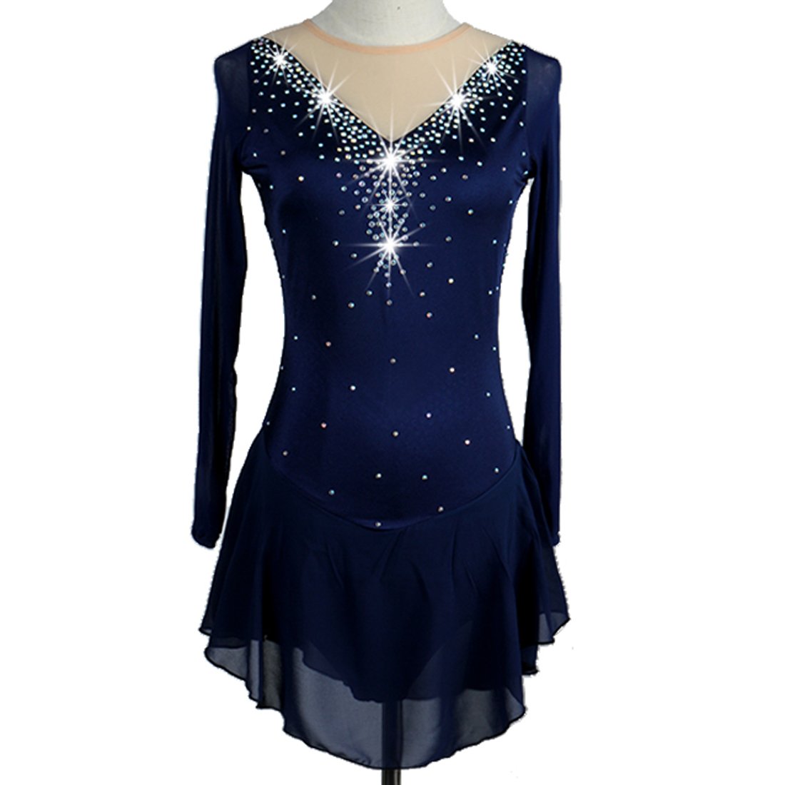 Women's Figure Skating Dress with Long Sleeves - Elegant Performance Costume for Ice Skating Competitions & Practice