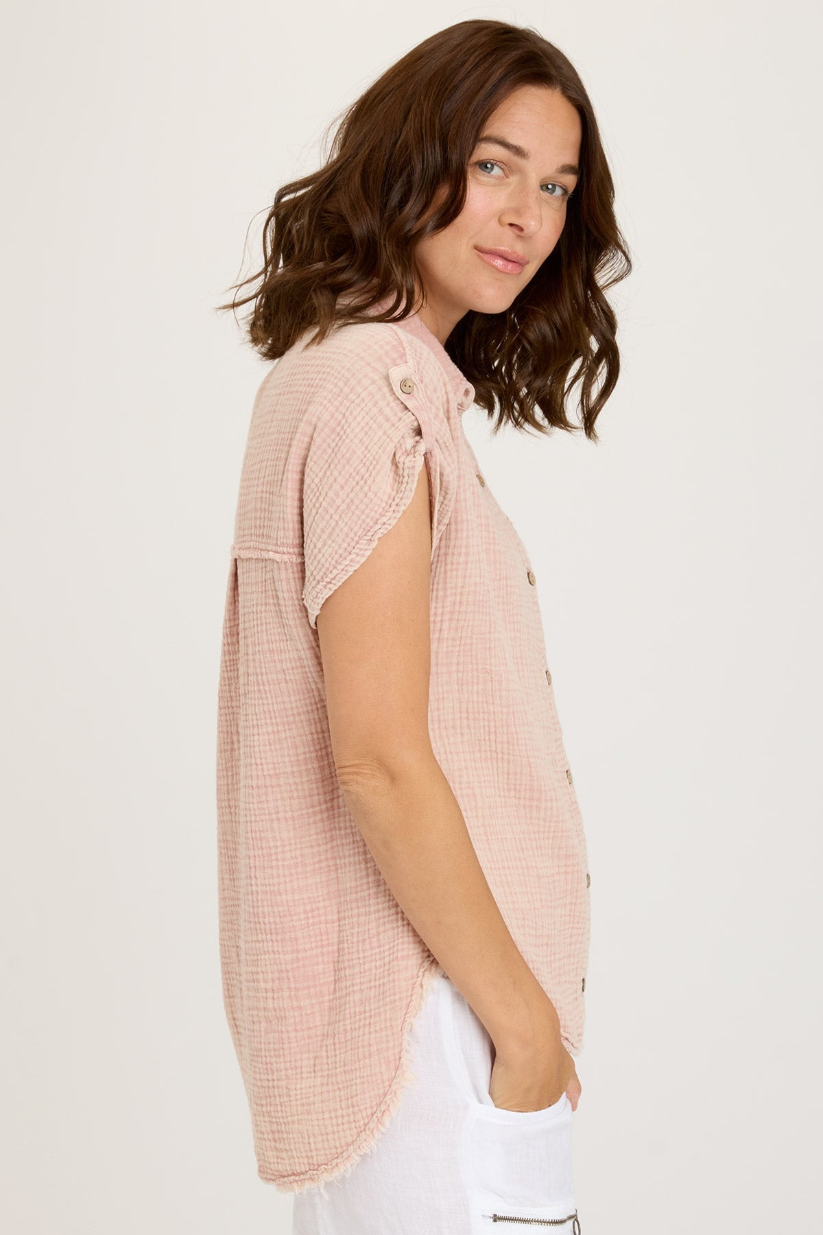 Naresha Distressed Wash Hydrangea Print Tunic Top - Women's Boho Chic Blouse for Casual Wear & Summer Outfits