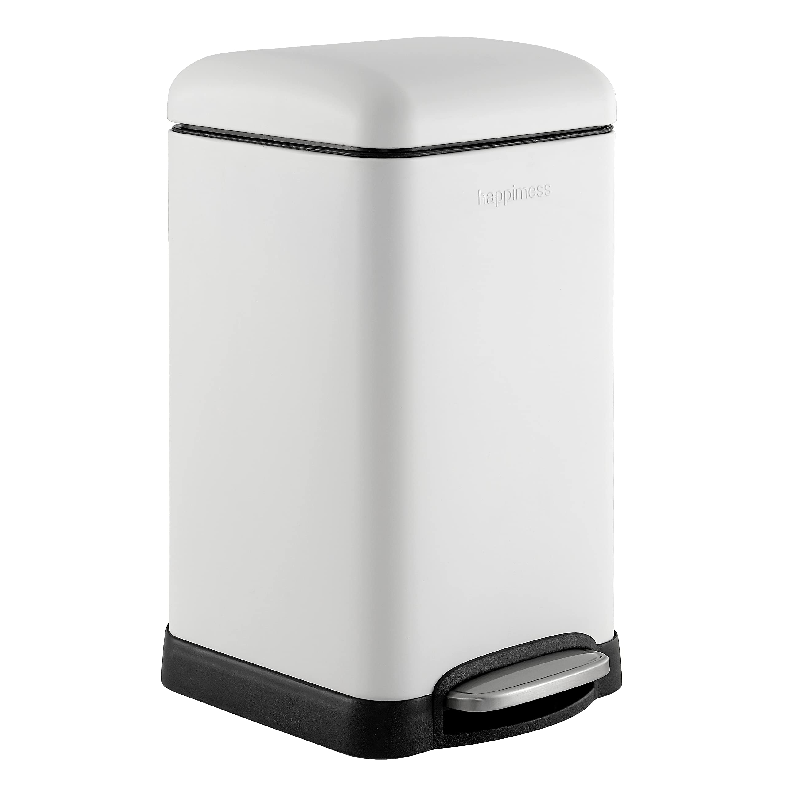 Happimess HPM1012C Betty Retro Mini 3.2-Gallon Step Trash Can - Modern Fingerprint-Proof Stainless Steel Waste Bin with Soft Close Lid for Kitchen, Bathroom, Bedroom & Office - Rustproof & Minimalist Design (White) - Perfect for Small Spaces & Home Organization