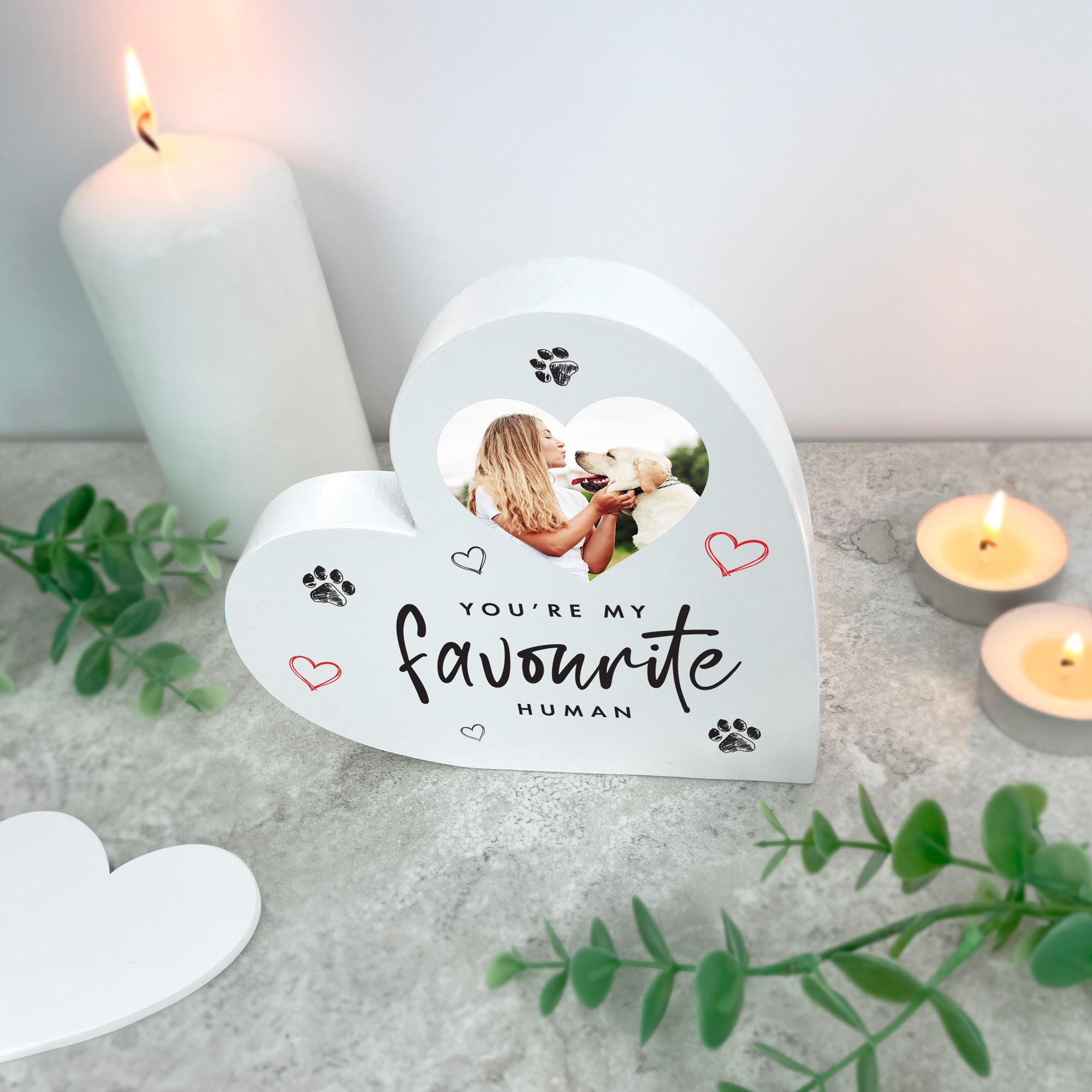 Personalized 'You're My Favorite Human' Pet Gift - White Freestanding Heart Decor for Dog & Cat Lovers - Perfect for Pet Adoption Anniversaries, Valentine's Day & Home Decor