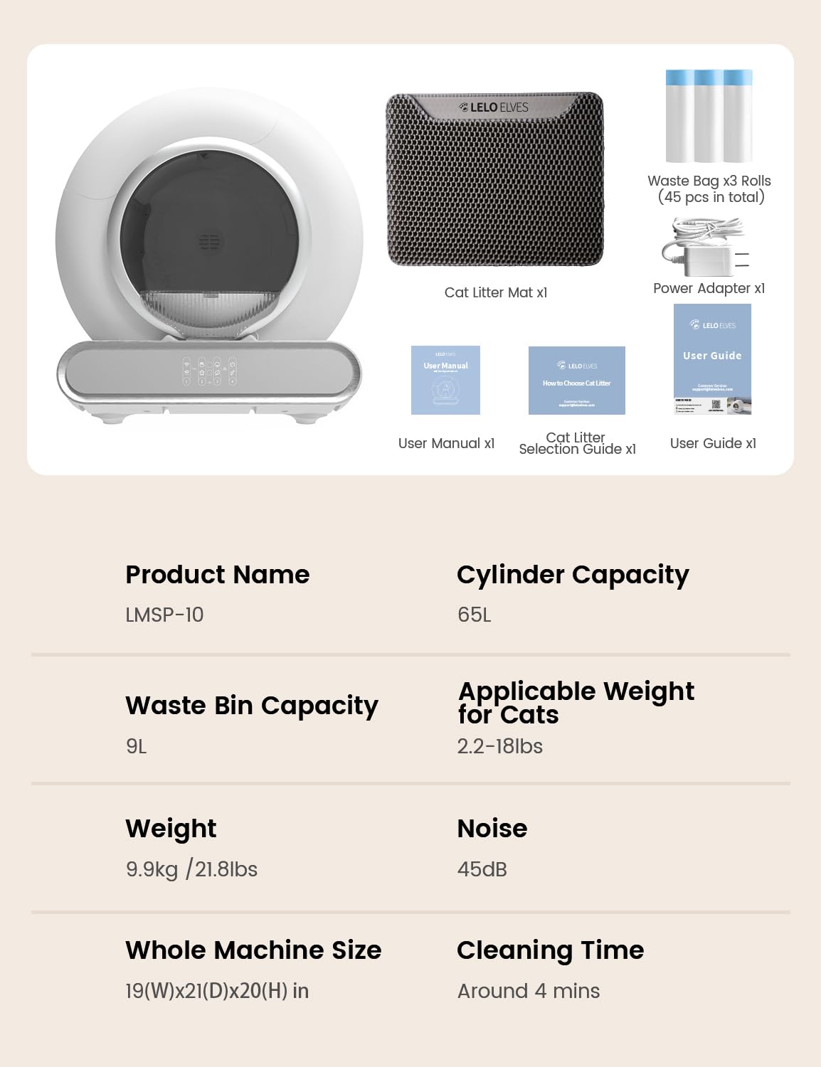 Self Cleaning Cat Litter Box - Automatic, Ultra-Safe with APP Control, Low Entry & Large Capacity (65L) - Includes 3 Rolls Liners & Mat in Gray - Perfect for Multi-Cat Homes & Busy Pet Owners